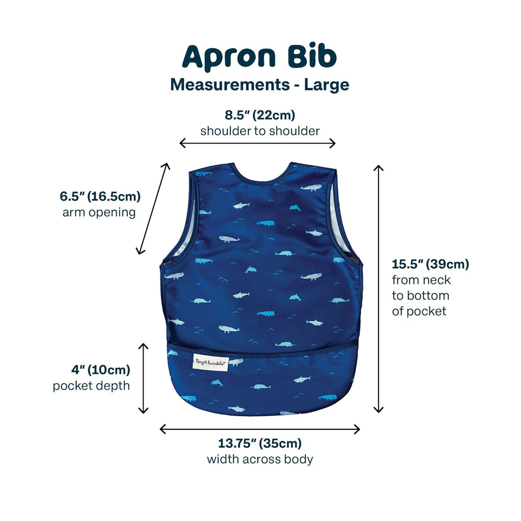 Tiny Twinkle Mess Proof Baby Bib - Waterproof & Lightweight Baby-Led Weaning Apron | 100% Recycled Polyester, Easy Clean & Machine Washable (Ocean Life, Large 2-4 Years)