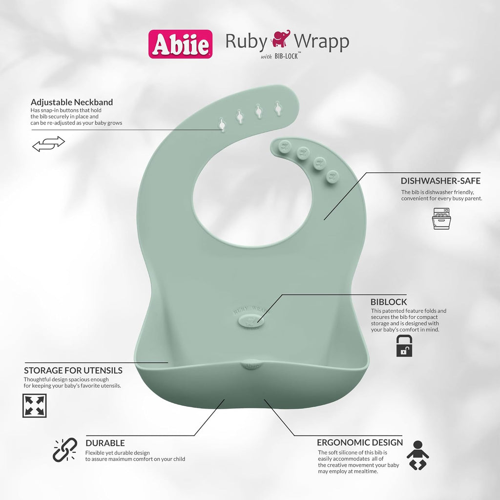 Abiie Ruby Wrapp Silicone Bibs for Babies with Front Pocket - Waterproof Bib - Stain Resistant - Silicone Toddler Bibs