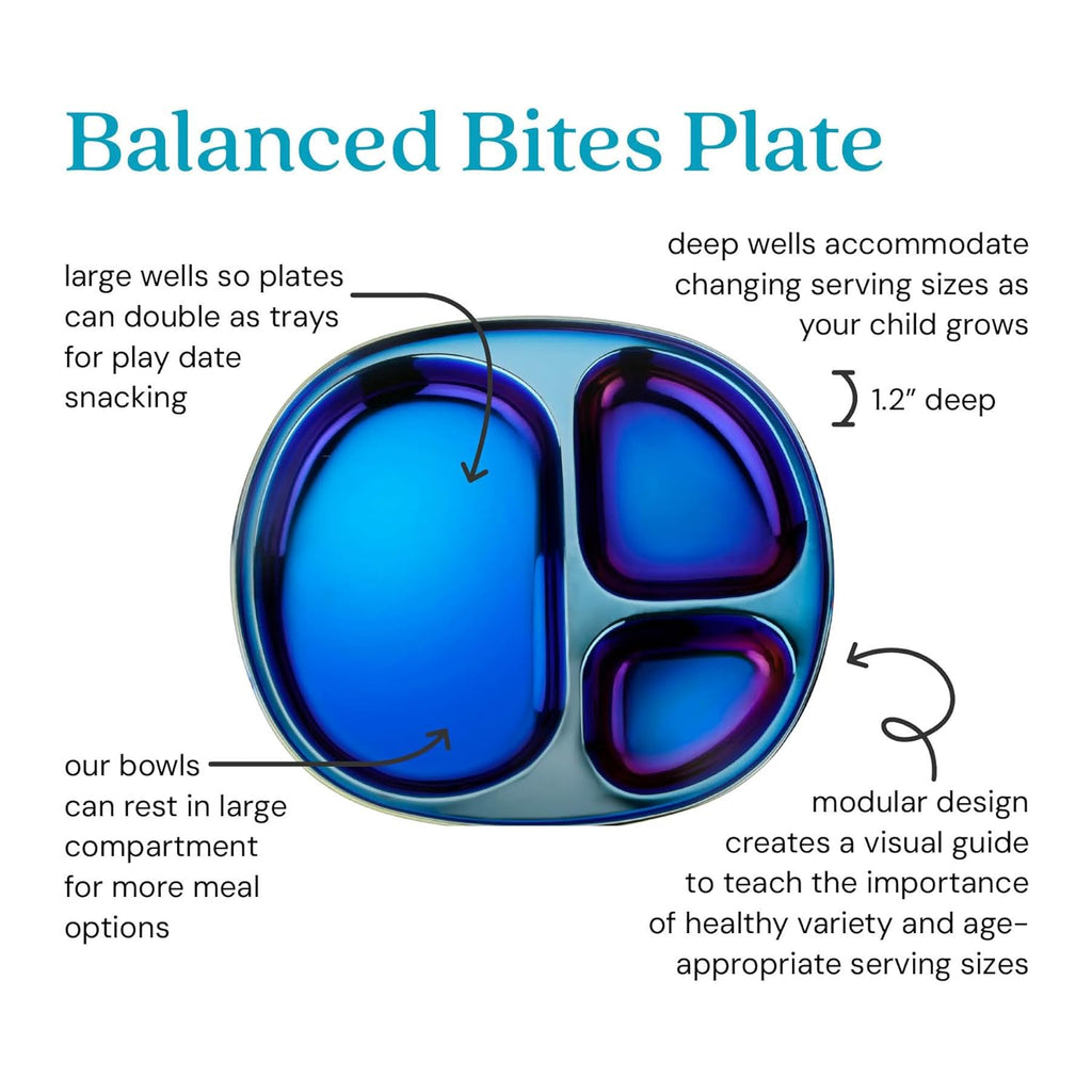Ahimsa Stainless Steel Kids Plates - Divided Toddler Plates, Pediatrician Designed, Non Toxic Toddler Plate, BPA Free & Dishwasher Safe (Blue Single)