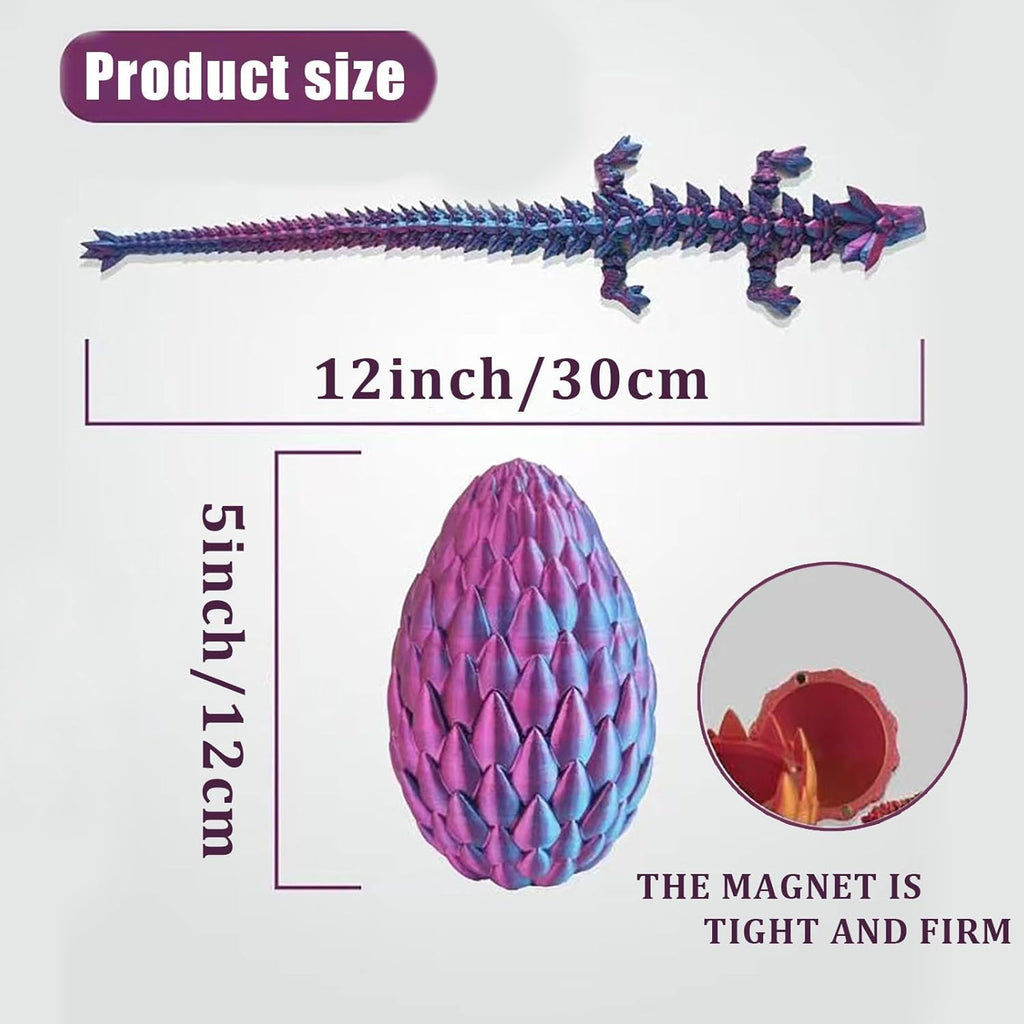 Surprise 3D Printed Dragon Egg Articulating Gemstone, 3D Printed Dragons, Relief Anxiety - Articulated Joints for Kids and Adults Home Office Decor Executive Desk Decor (Luminous)