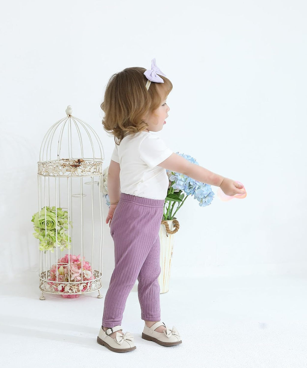 Baby and Toddler Girl's 5 Pack Cotton Ribbed Pull On Pants Leggings 0-4 Years