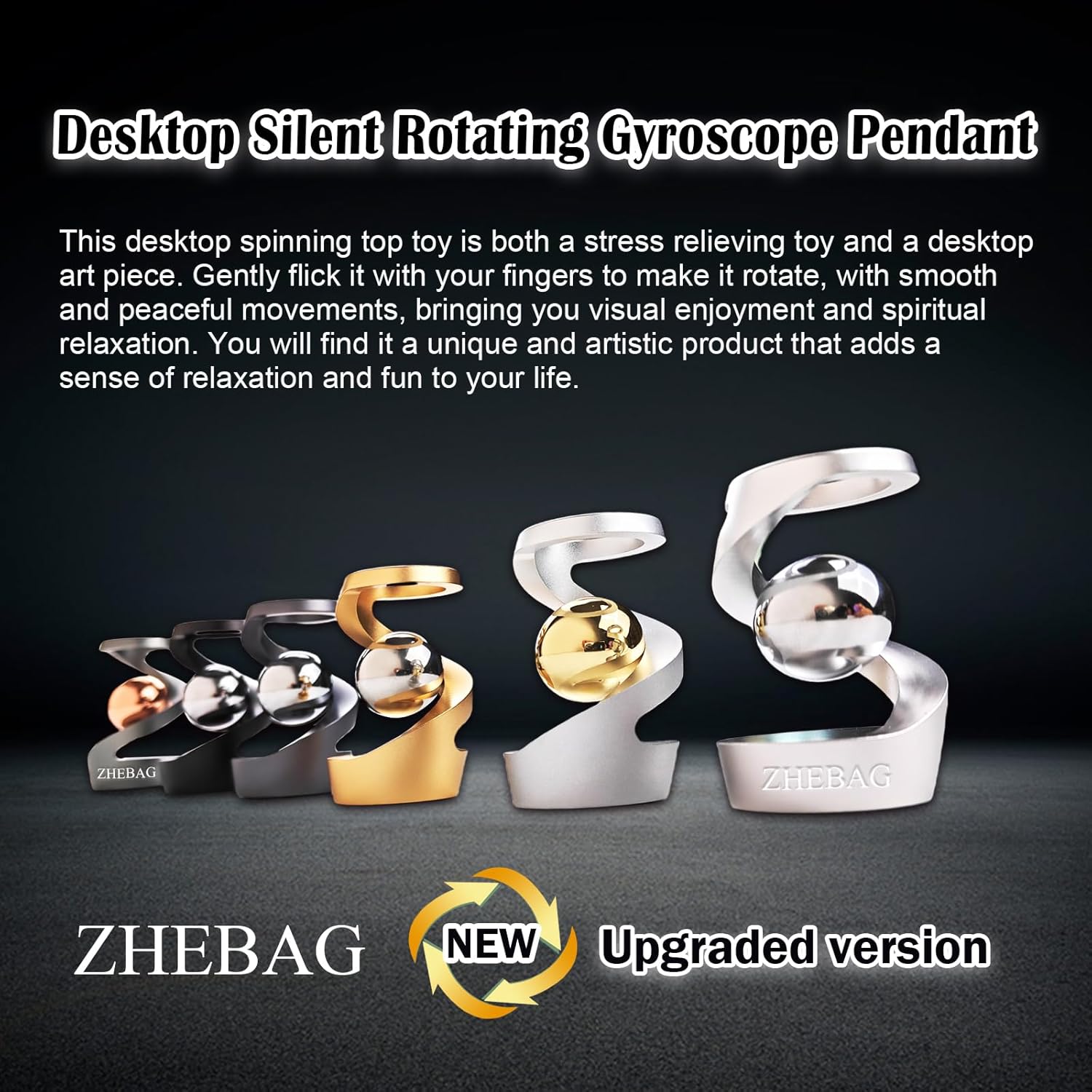 Kinetic Desk Toy, Metal Fidget Toys for Adults, Unique Optical Illusion Stress Reducing Desktop Spinning Toy, Adult Sensory Toys, Decorative Gifts for Offices and Cars(Gray-Silver)