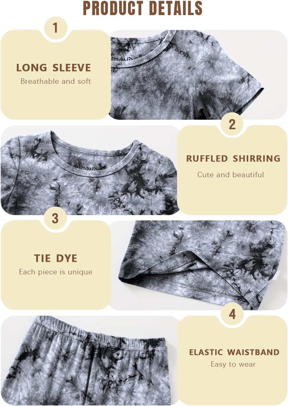 Jimonda Baby/Toddler Soft Sleepwear Short sleeve Kids Cool Pajama Outdoor 2-Piece Shirt&Shorts Casual sets Tie Dye PJ