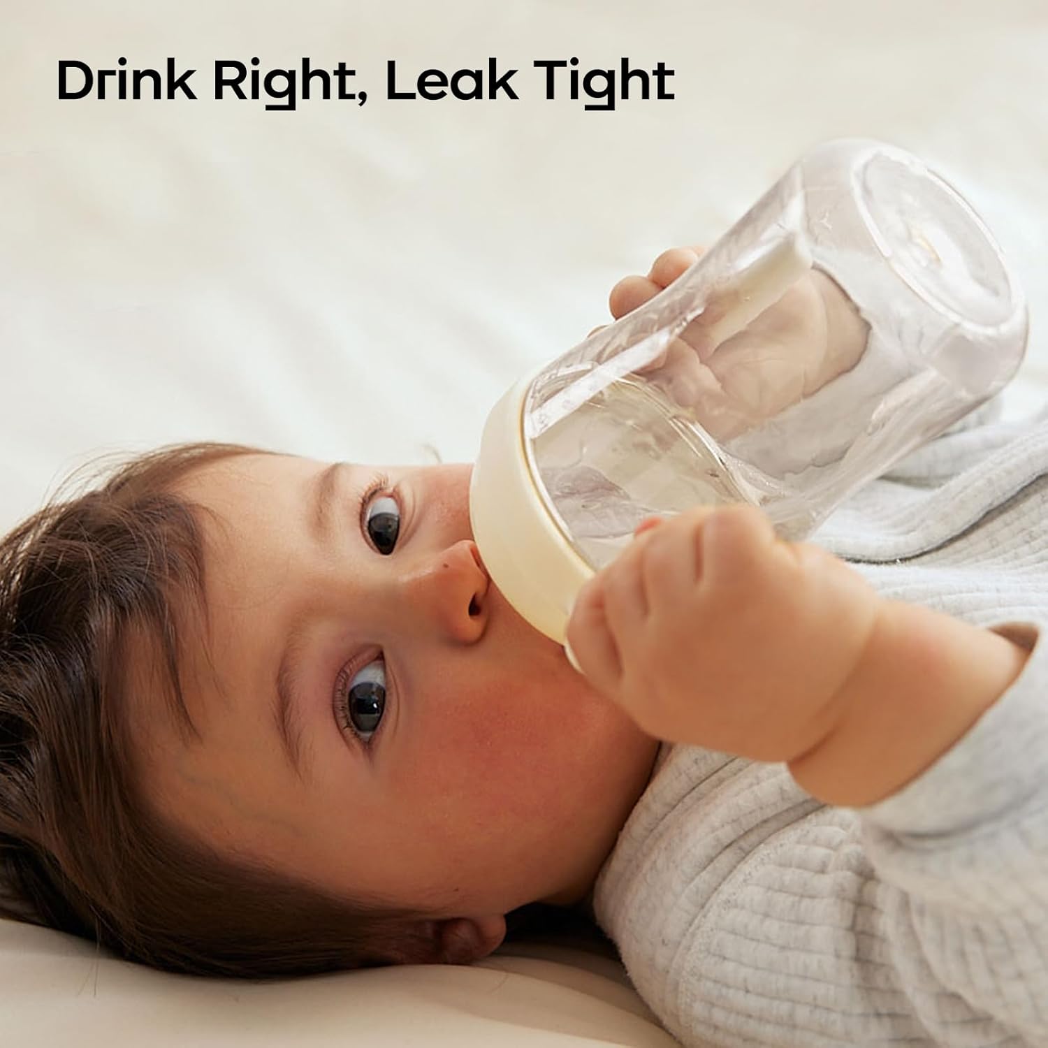 bc babycare Sippy Cup Learner for 6+ Month Old with Nipples & Handles, Spill Proof Sippy Cup, Weighted Straw Toddler Cups, Anti-Choking Baby Cups 1 Pack,Beige