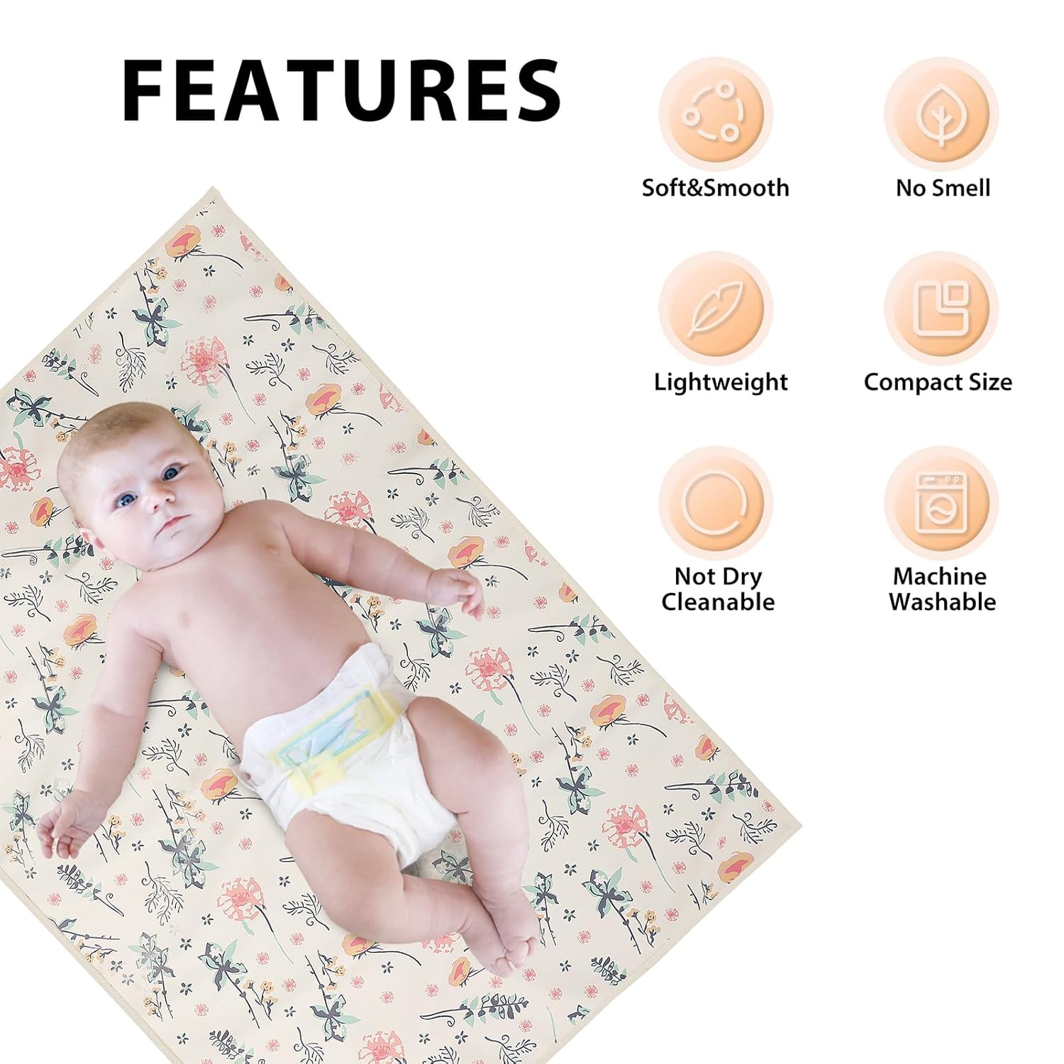 Vegan Leather Baby Changing Mat - Wipeable Portable Changing Pad, Foldable Travel Changing Mat for Baby, Newborns Toddlers Shower Gifts (Floral,20"*28")