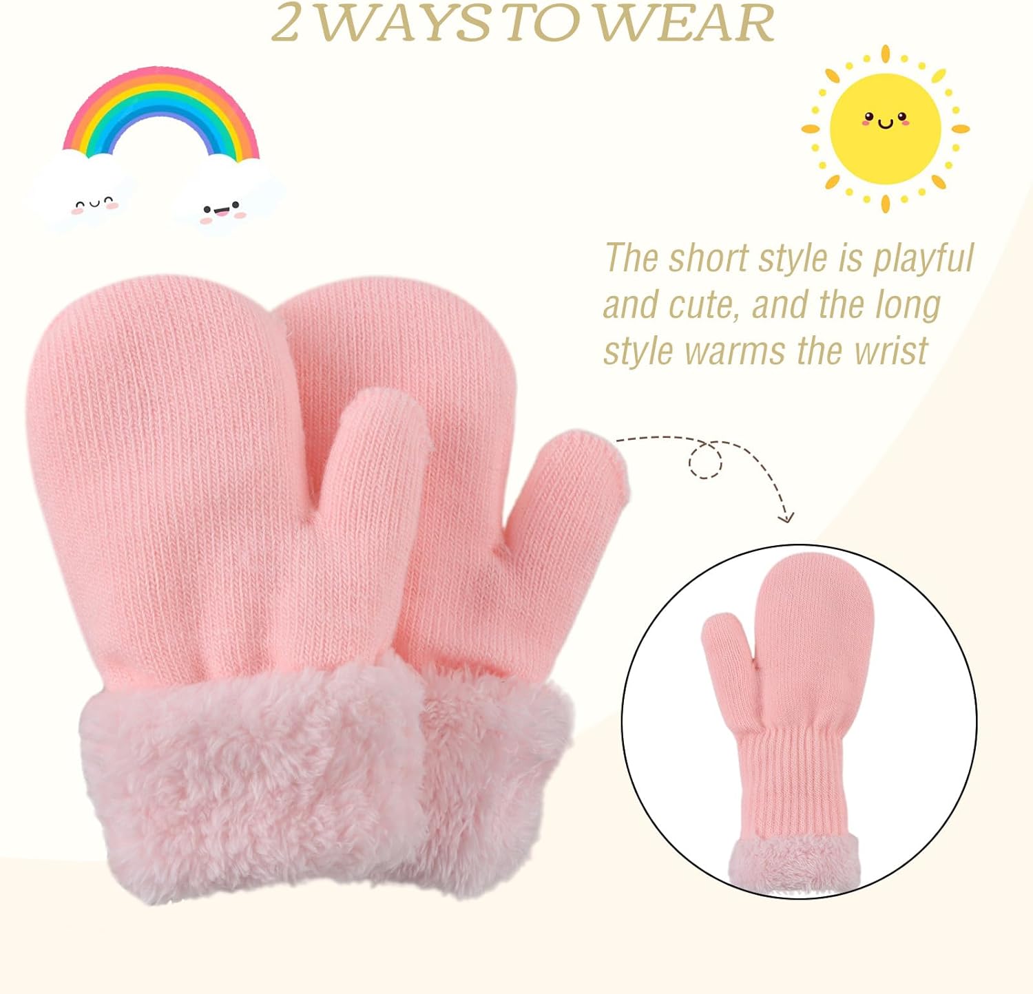 PESAAT Baby Girl Mittens Fleece Toddler Boy Mittens Warm Kids Winter Gloves Unisex Cold Weather Baby Gloves