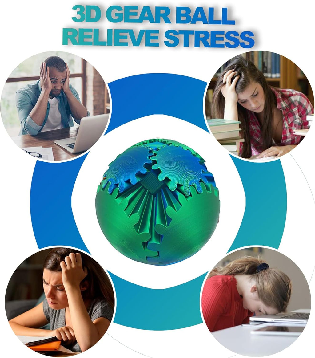 Gear Ball, 3D Printed Gear Ball, Spin ADHD Gear Ball, 3D Printed Gear Ball Rotating Ball Gear Fidget Toy for Relieving Stress and Anxiety, Suitable for Adults and Children Over 6 Years Old.