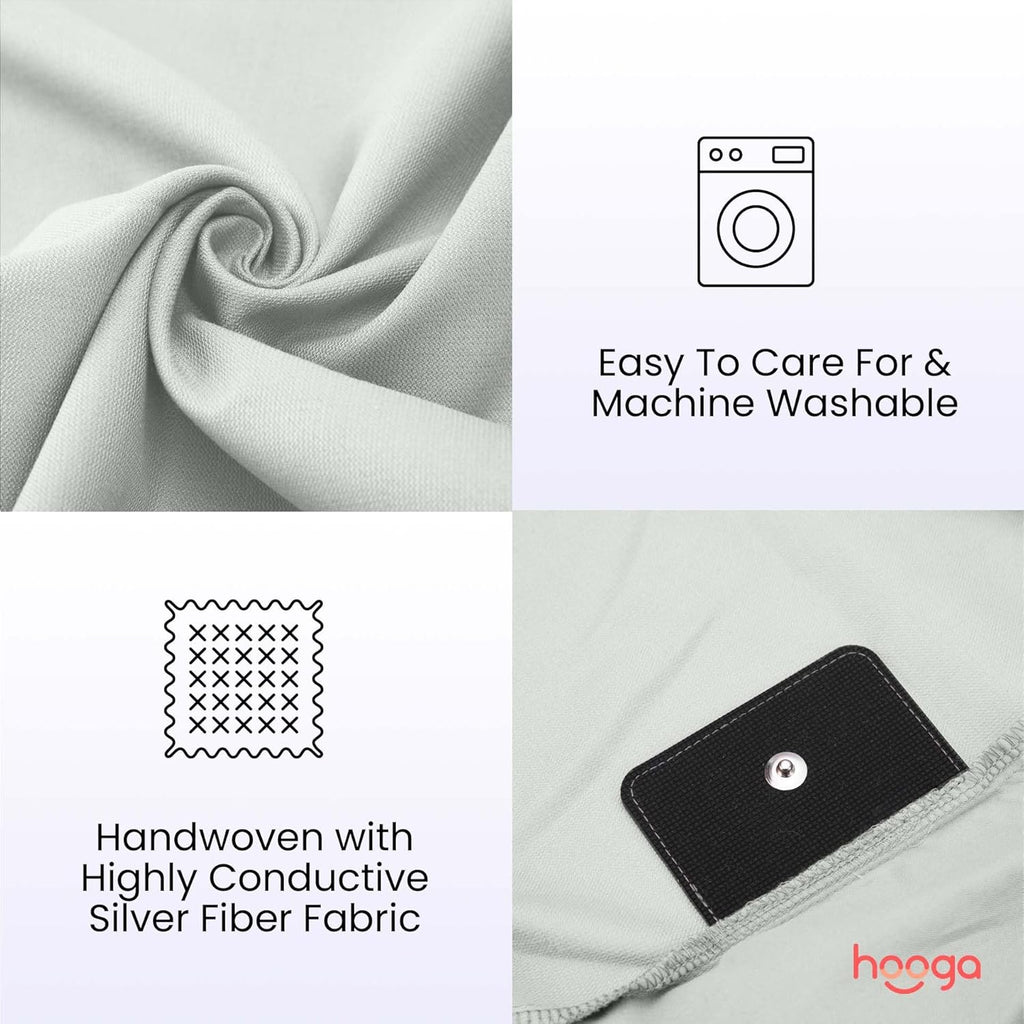 Hooga Grounding Sheet, Organic Fitted Grounded Sheet for Improved Sleep, Pain Relief - Earth Connected Bedding 60”x80”x15” Queen Size, Pure Silver Fiber and Cotton, Grounding Cord Included. Off White