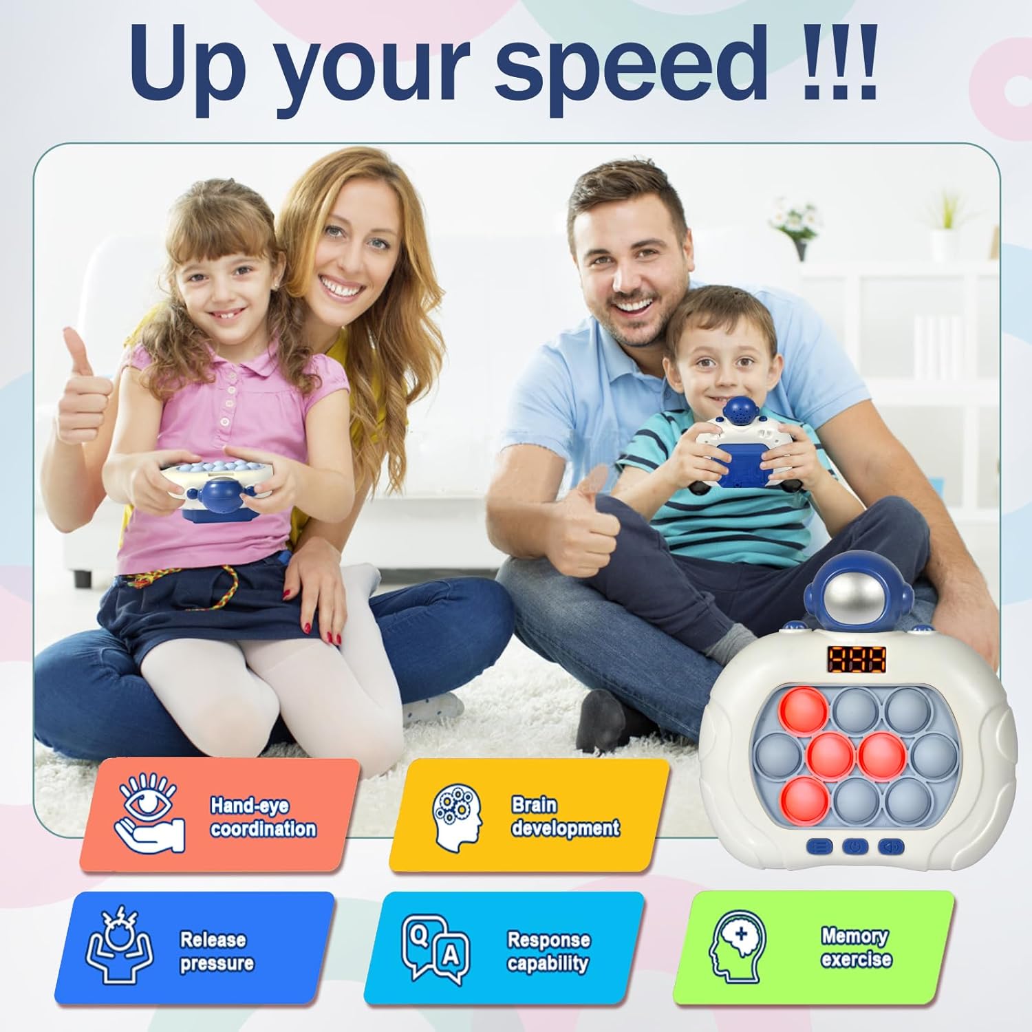 Fast Push Game Pop Fidget Toys for Kids, Fast Push Bubble Game, Handheld Puzzle Game Sensory Toys with LED Screen, Quick Push Light Up Game Gifts for 3-12 Year Old Girls Boys