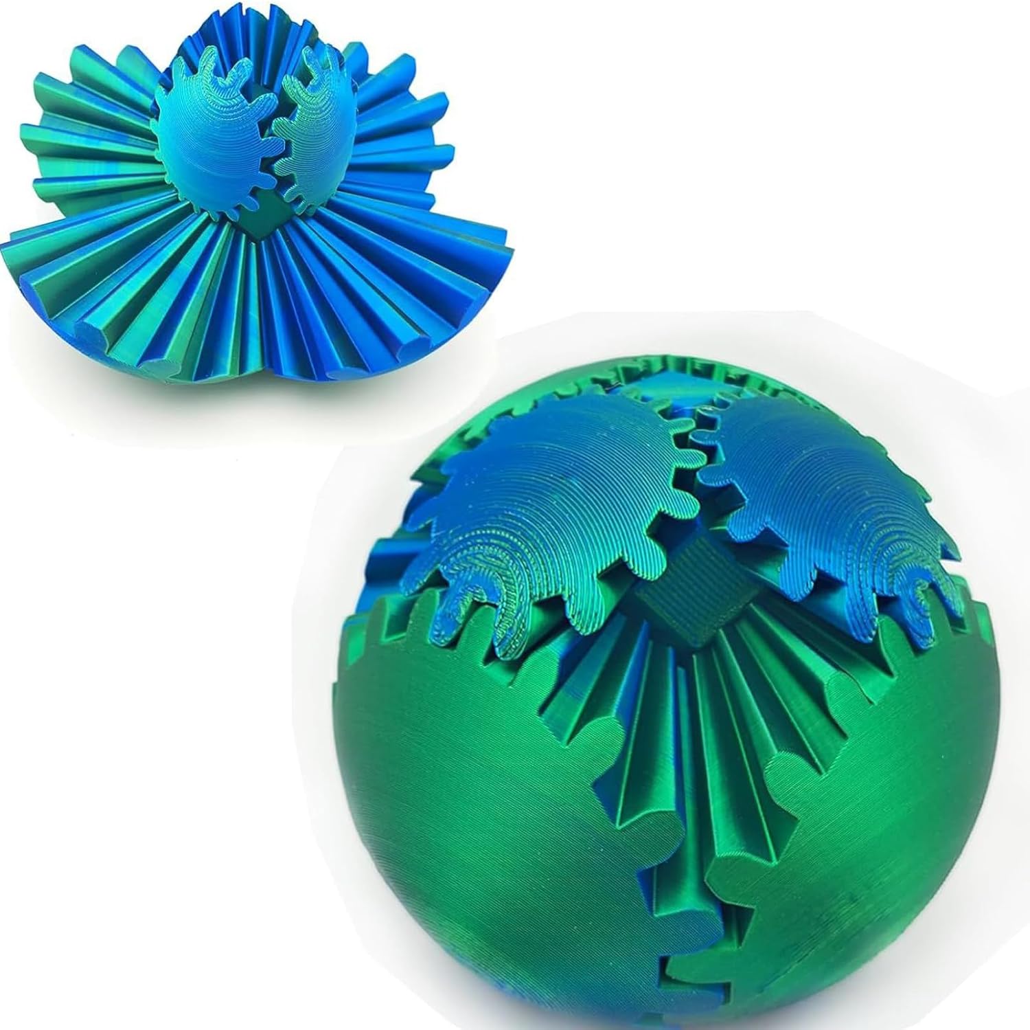 2pcs Gear Ball, 3D Printed Gear Ball Spin Ball or Cube Fidget Toy, Gear Sphere Desk Toy, Gear Fidget Ball for Stress and Anxiety Relaxing Student Gifts for Kids
