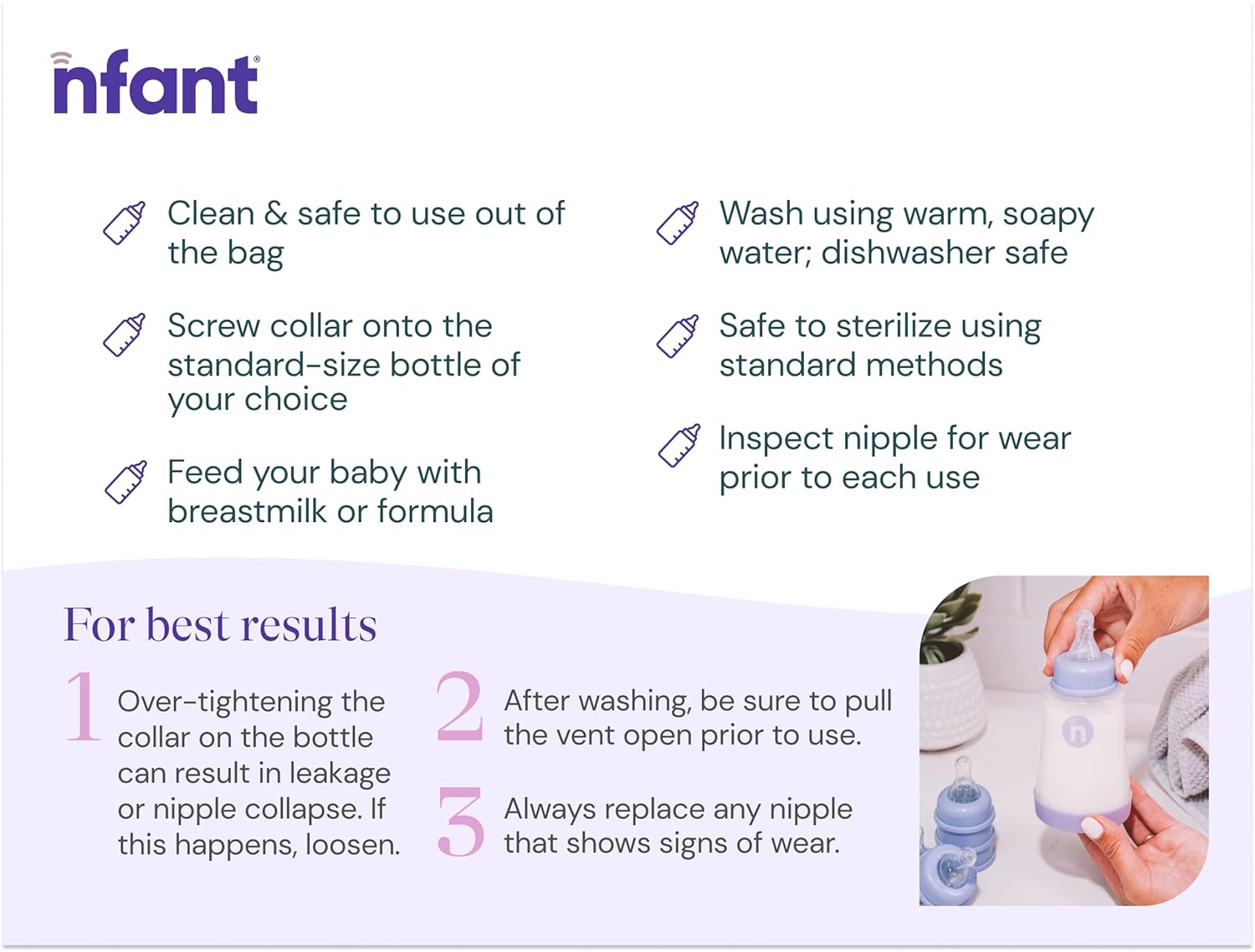 nfant | Standard Flow Nipple, White (9ml/min), 4-Pack