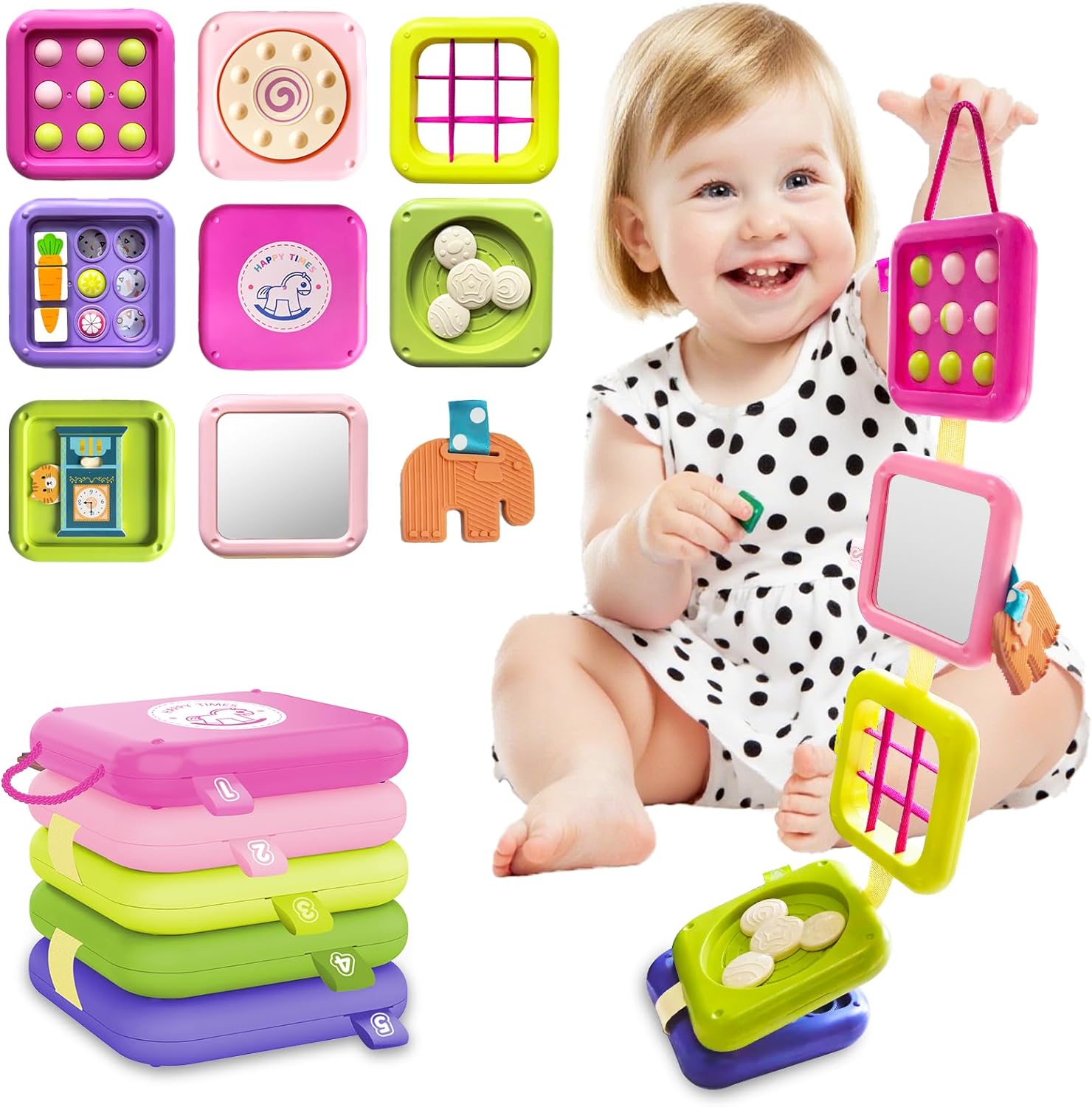 weirtoya Busy Board for 1 Year Old, Toddler Travel Toys for Toddler 1-3 Montessori Toys for 1 Year Old Travel Activities Cube Gifts for Baby Boy Girl My First Montessori Busy Board