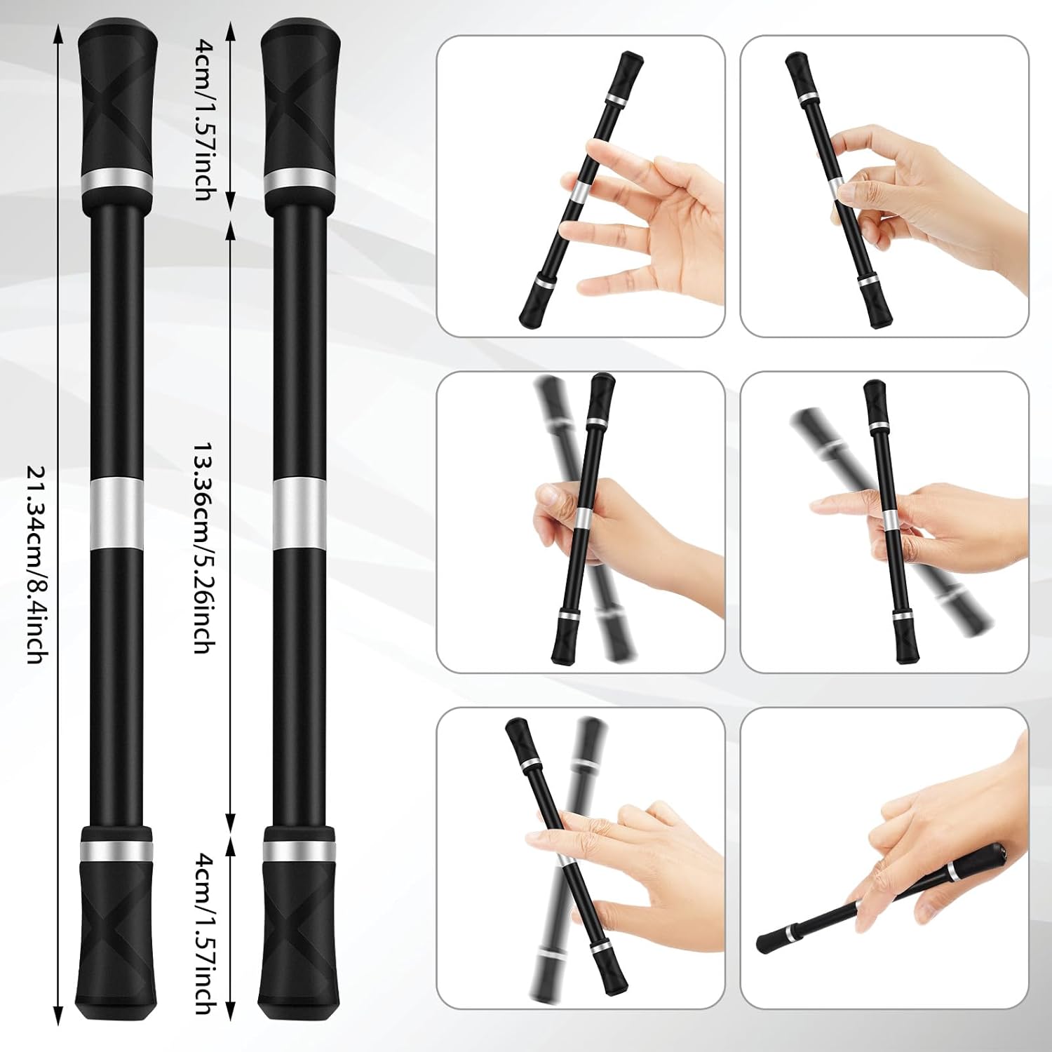 2 Pieces Pen Spinning Spinner Pen Gaming Pen Spinning Mod Gaming Spinning Pens Flying Spinning Pen Finger Rotating Pen for Kids Adults Office Supplies with Instruction Manual (Silver)
