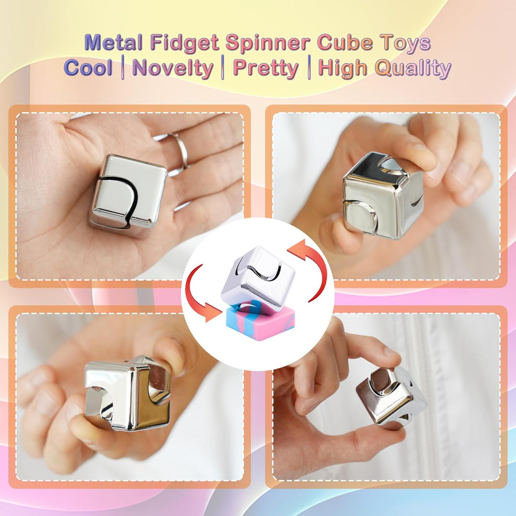 Desk Fidget Toys Spinner-Cube: Figetsss Cool Gadgets Metal Kinetic EDC-Toy with Silicone Base, ADHD Tools Cool Stuff Thing Office Toy Game Stress Relief Gift for Kid Children Teen Adult Christmas