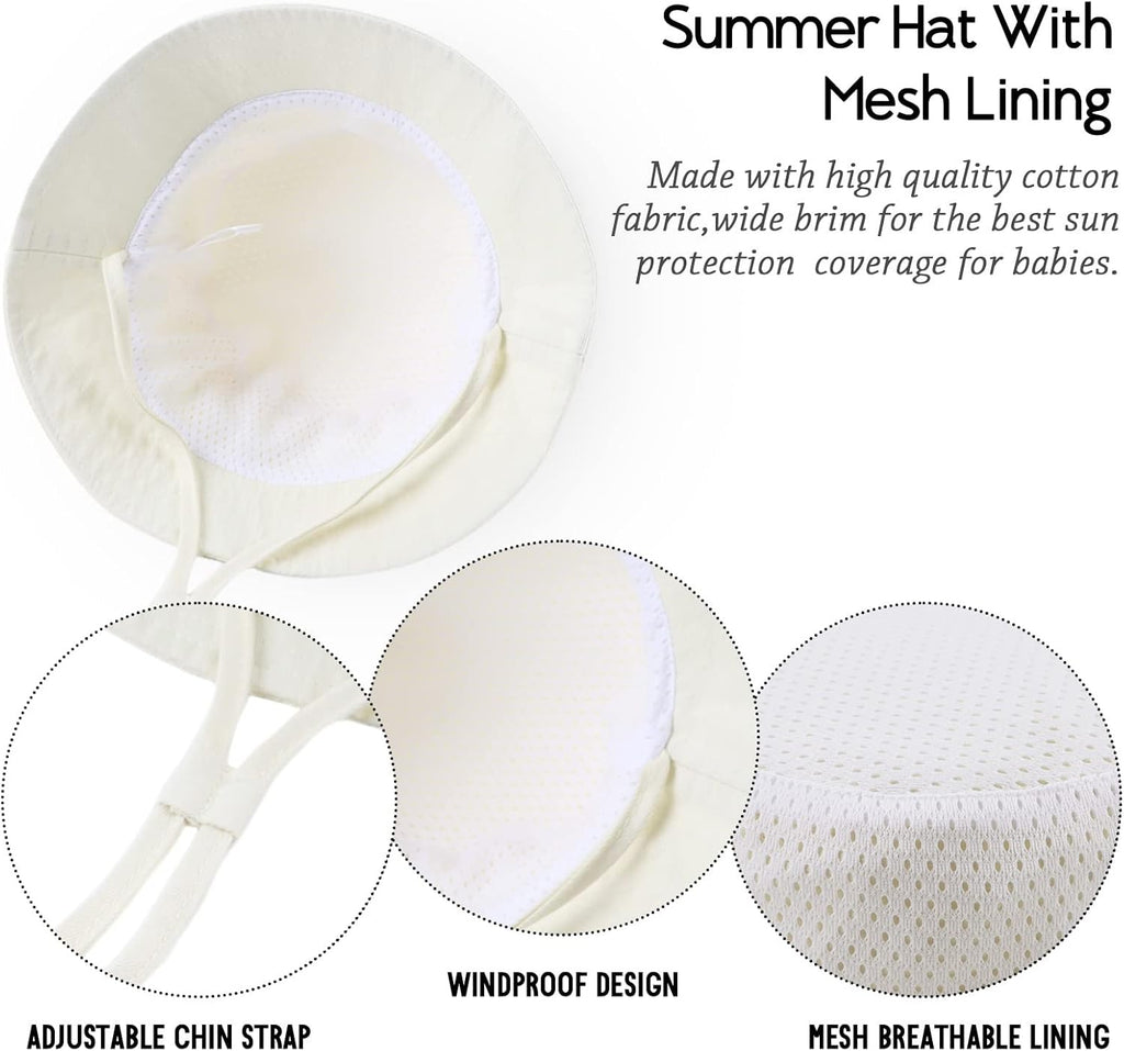 JANGANNSA Cotton Baby Sun Hat Infant Toddler Boys Girls Bucket Hats Summer Sun Protection Kids Beach Caps