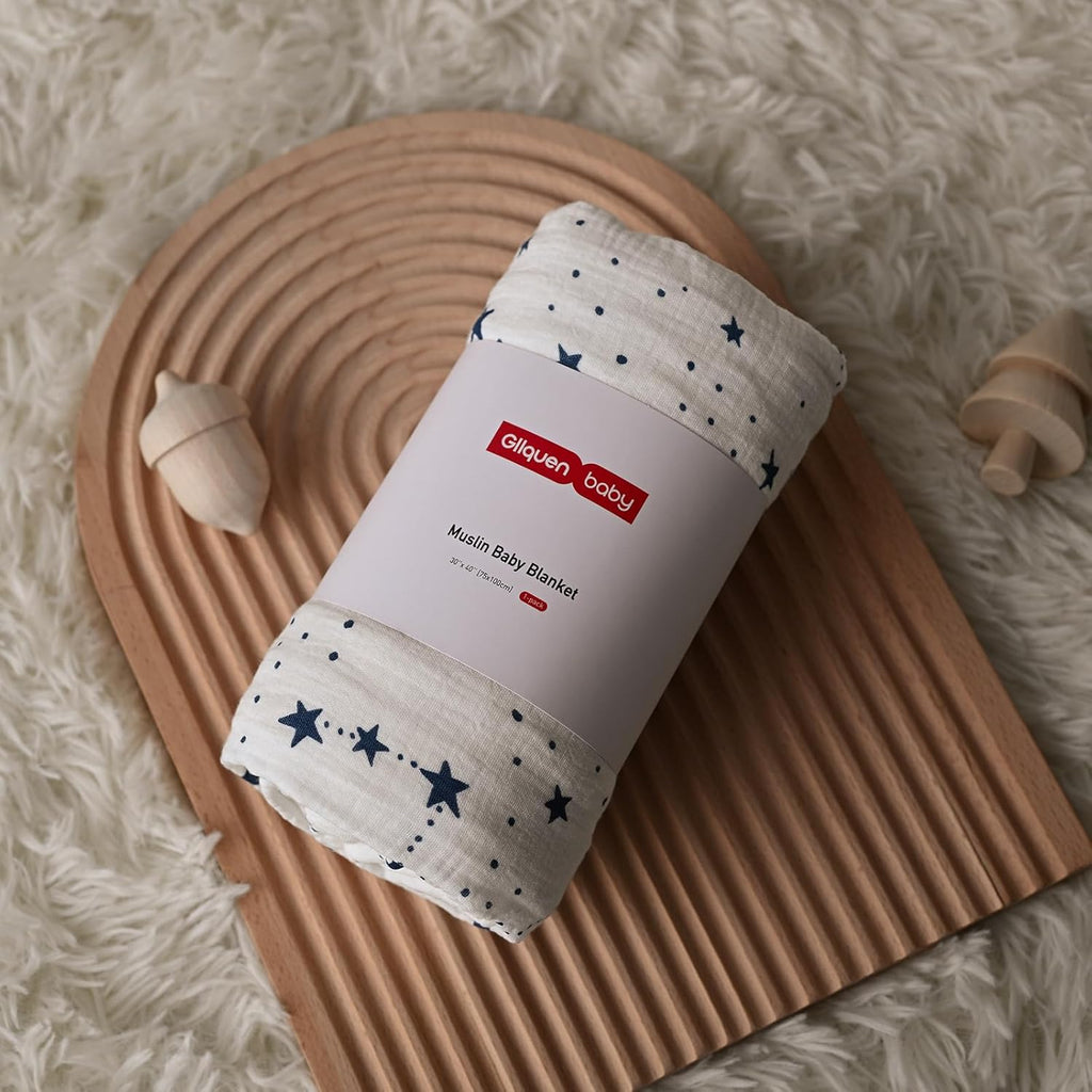 GLLQUEN BABY Blankets for Unisex Boys Girls, Muslin Cotton Front Soft and Breathable, and Dotted Fleece Backing, Printed Bed Nursery Minky Blankets for Toddler Newborn, 30 x 40 inches