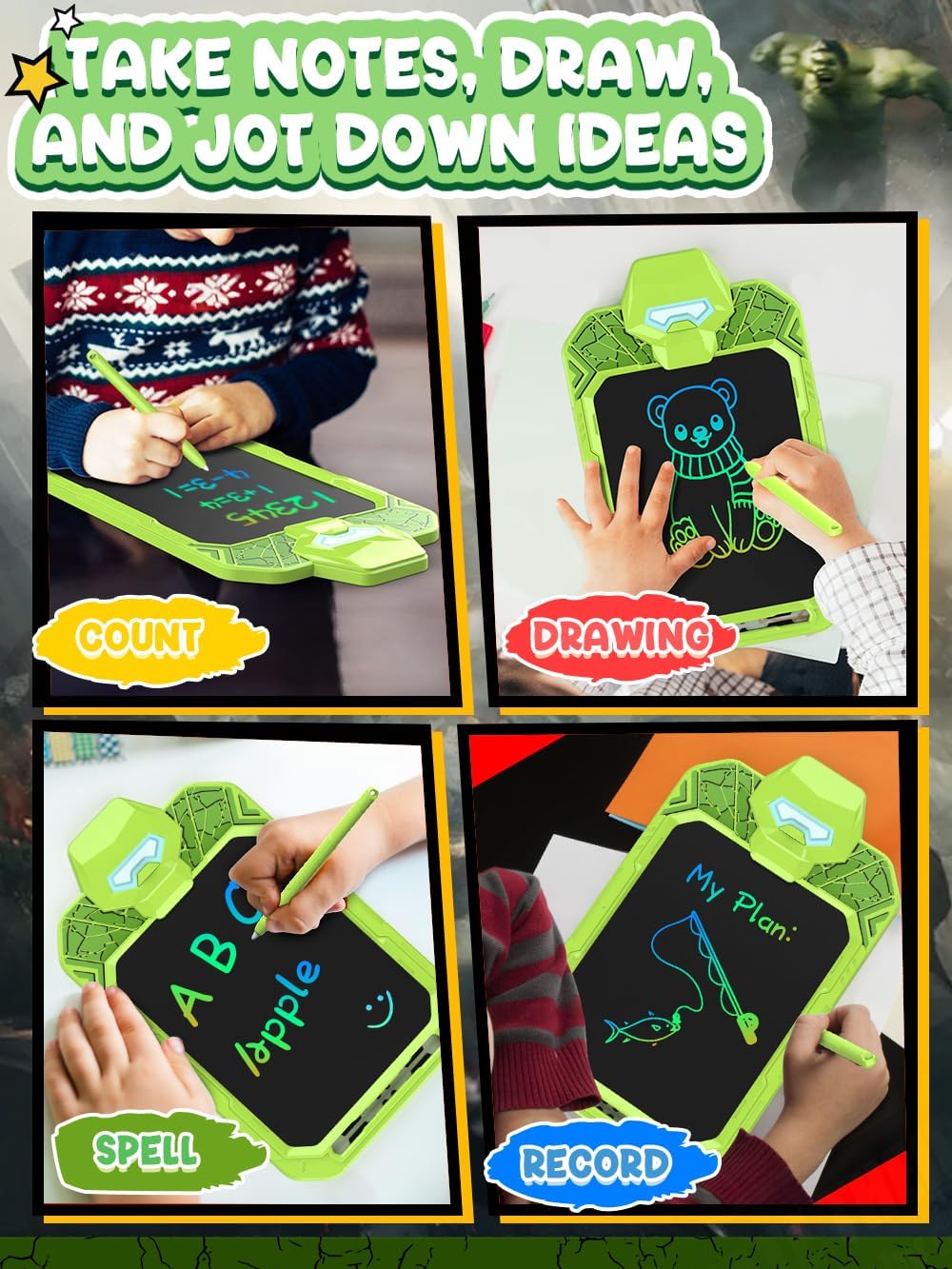 LCD Writing Tablet Doodle Board 10 Inch, Colorful Drawing Pad, Electronic Drawing Tablet, Drawing Pads,Travel Gifts for Kids Ages 3 4 5 6 7 8 Year Old Girls Boys (Powerful Warrior)