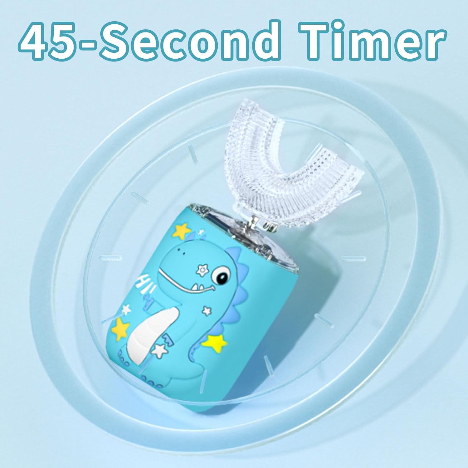 Kids Electric U Shaped Toothbrush,Kids Sonic Full Mouth Toothbrush with 4 Soft Brush Head Automatic Rechargeable 6 Cleaning Modes IPX7 Waterproof 360 Degree Cleaning - Age8-15 Blue