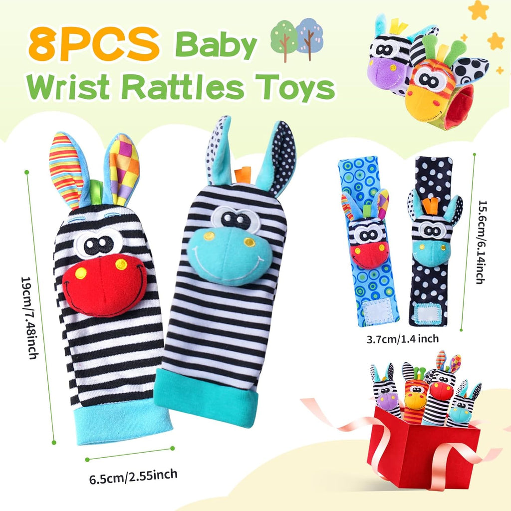 Baby Rattle Socks Set, Hand and Foot Finder Rattles Toys for Babies 0-6 Months, Infant Shower Gifts Set with Wrist Rattle Socks, Newborn Sensory Toy for Boys Girls 0-12 Months