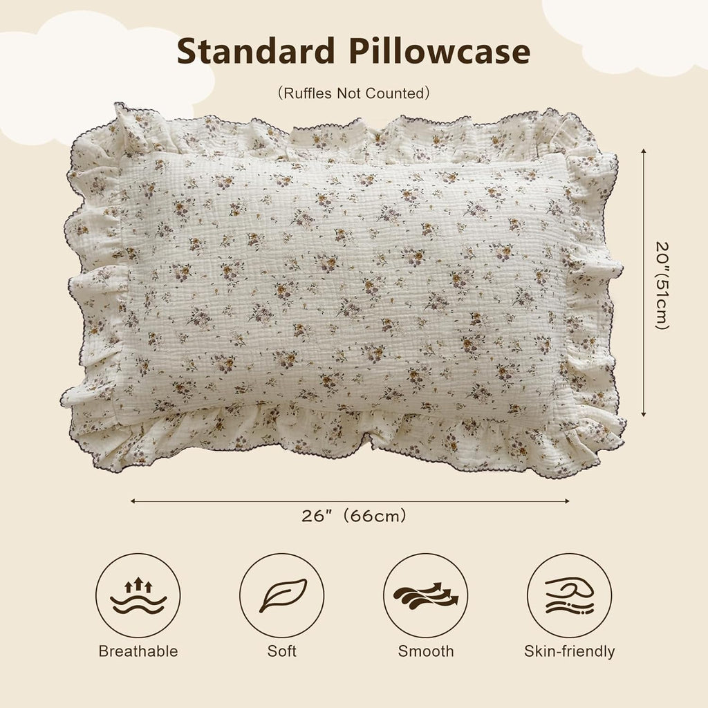 BuLuTu Shabby Chic Floral Toddler Pillow Cases Muslin Standard Size Pillowcases for Girls Kids Nursery Pillow Cover for Toddler Bed, Envelope Closure,1 Piece, Crapemyrtle Pattern, 20"x26"