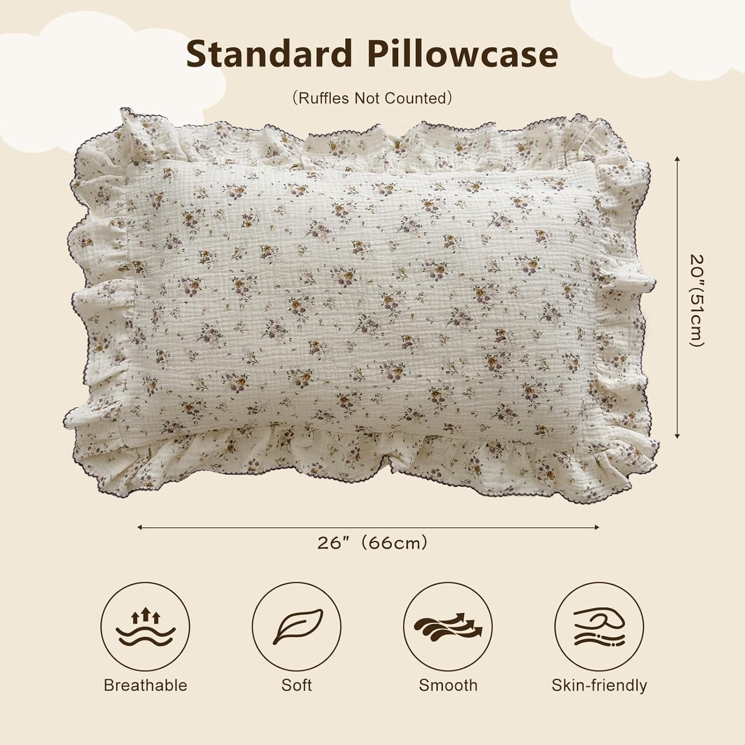 BuLuTu Shabby Chic Floral Toddler Pillow Cases Muslin Standard Size Pillowcases for Girls Kids Nursery Pillow Cover for Toddler Bed, Envelope Closure,1 Piece, Crapemyrtle Pattern, 20"x26"