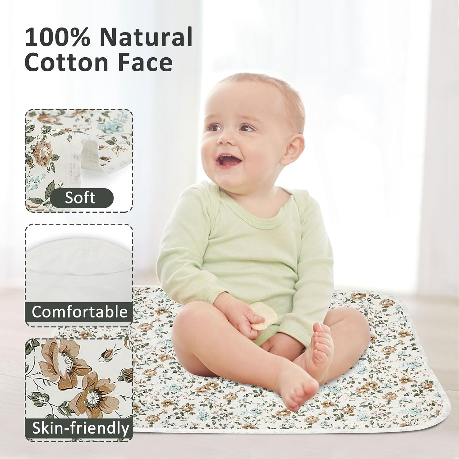 Baby Diaper Changing Pad, 21 5/8" x 31.5" Waterproof Changing Pad Liners - Reusable Soft and Absorbent Portable Changing Mat(Blue Flower1PCS)