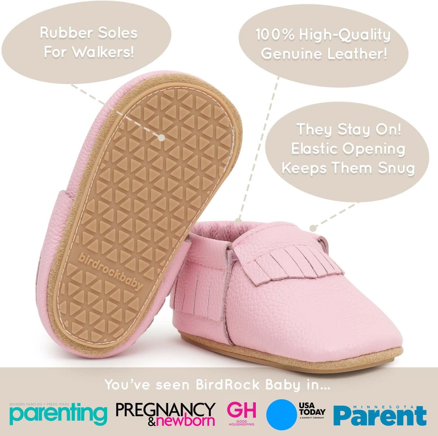 BirdRock Baby Hard Sole Moccasins - Genuine Leather Shoes for Boys and Girls