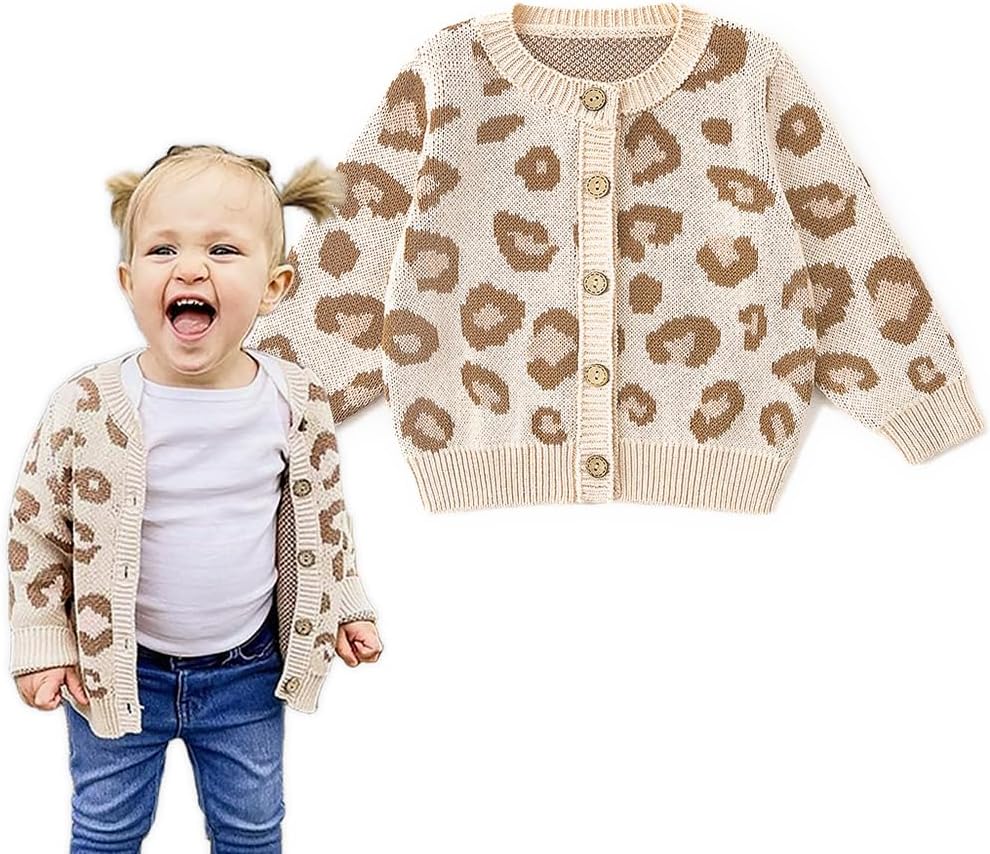 Simplee kids Baby Sweater Animal Leopard Printed Baby Cardigan for Autumn Fall…