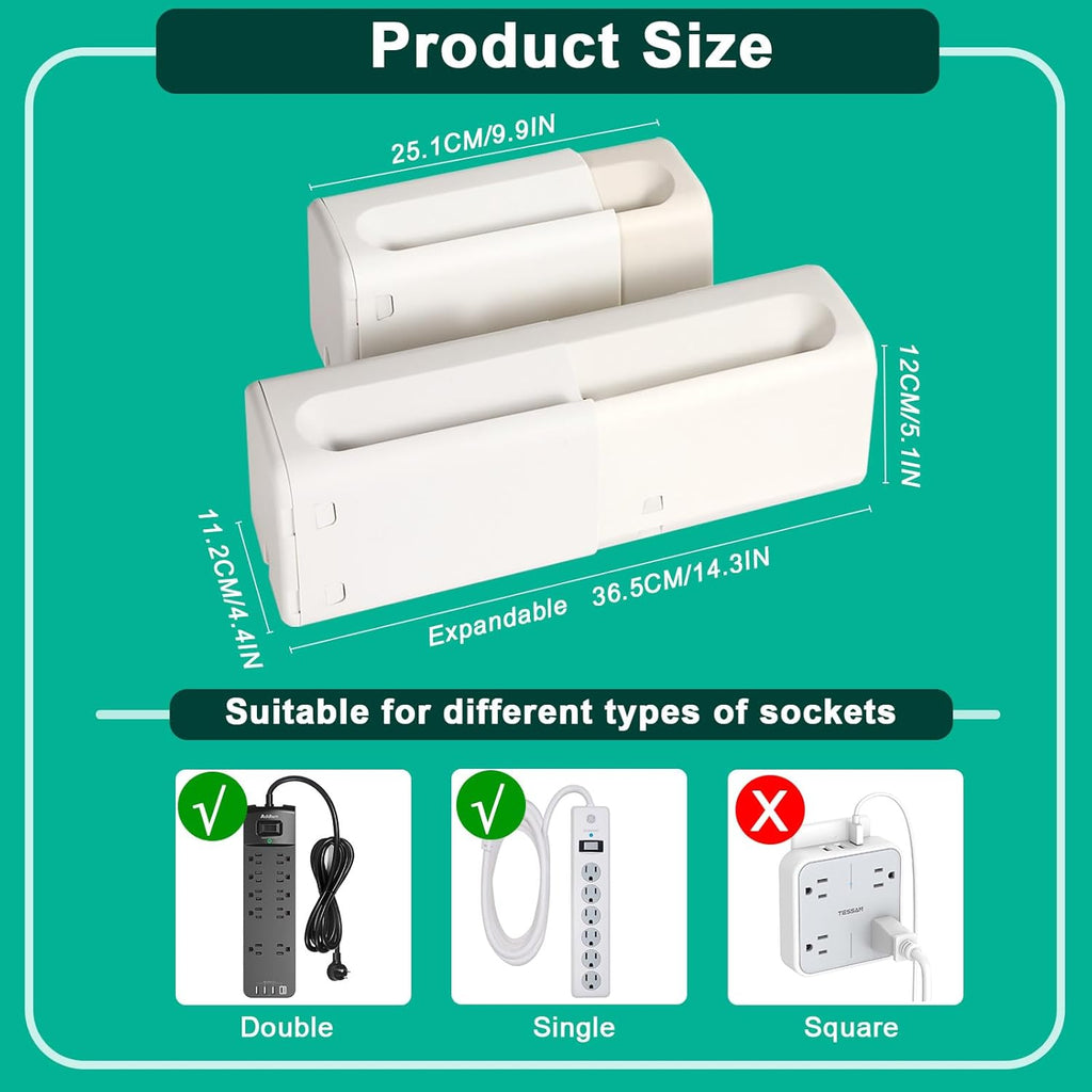 Improved Power Strip Cover Box(2 Pack) 丨Outlet Covers Baby Proofing丨Outlet Cover Box丨Adjustable Length Childproof Outlet Cover丨Preventing Toddlers from Touching Sockets丨Fits Most Sockets.