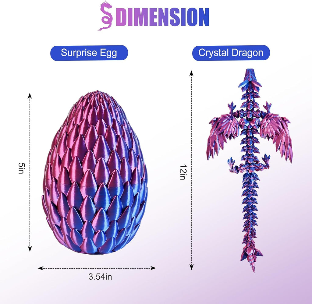12inch Fly Dragon Egg, Year of The Dragon, 3D Printed Dragon, Executive Desk Toys, Articulated Dragon, Fidget Toys Gifts for Graduates Students Teachers Adults (Purple&Red)