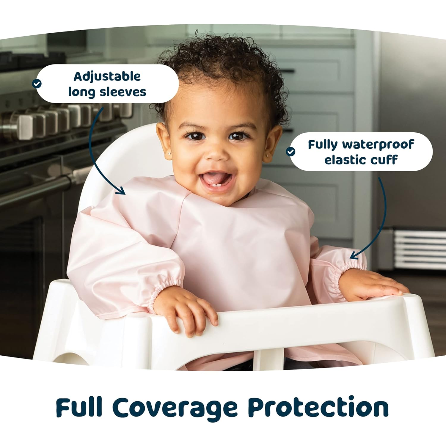 Tiny Twinkle Mess Proof Baby Bibs, 2pk Waterproof Smock Baby Bibs for Eating, Machine Washable Long Sleeve Bibs, Baby Led Weaning, Toddler Bibs, BLW Supplies (Rose Burgundy, Large 2-4 Years)