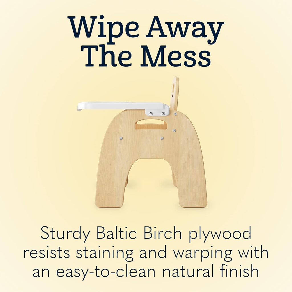 Foundations Easy Serve Low Wood Feeding Chairs Multipack, Adjustable Harness, Removable Dishwasher Safe Tray, No-Tip Base, Stackable Toddler Chairs, 2 Pack (7 inch)