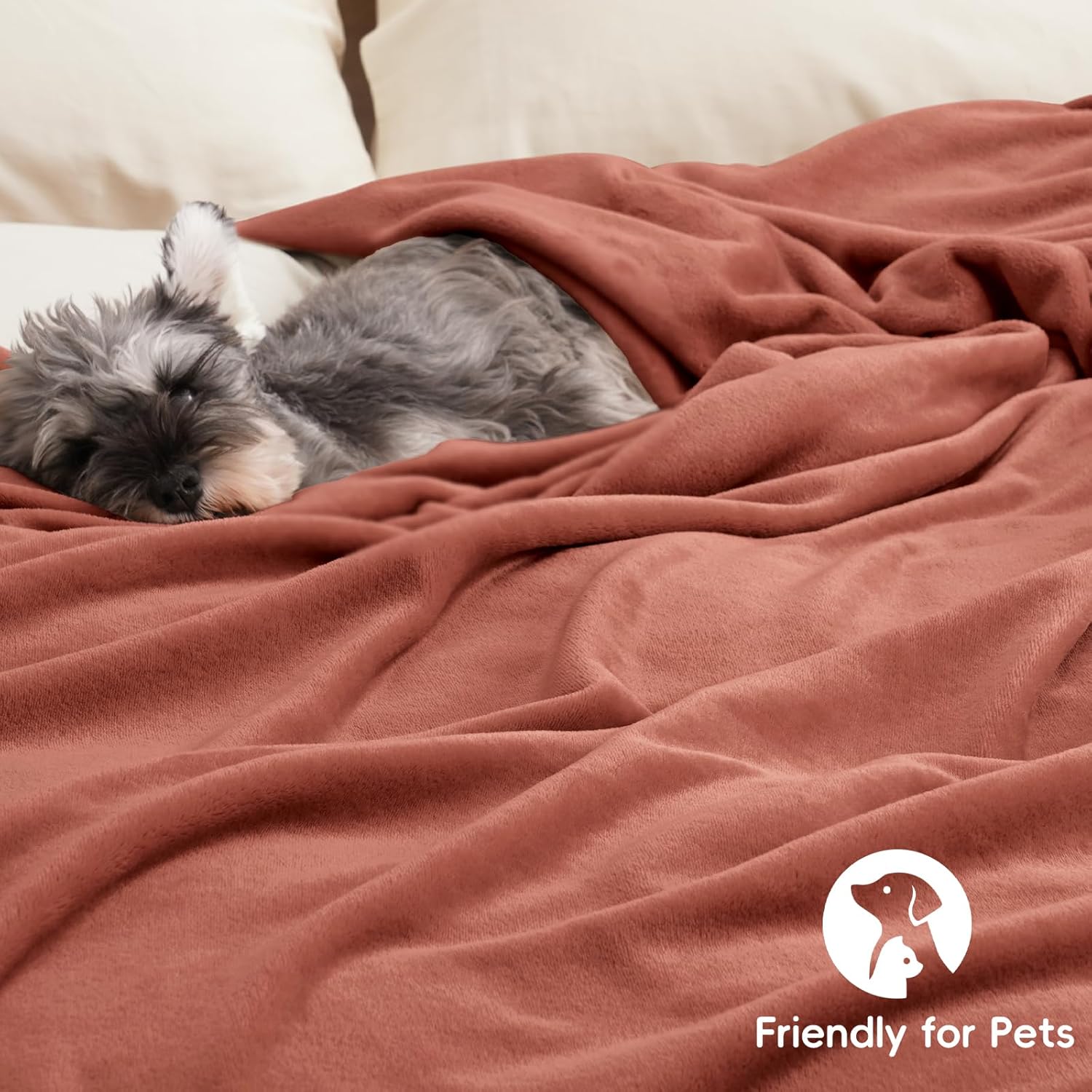 PHF Ultra Soft Fleece Blanket Queen Size, No Shed No Pilling Luxury Plush Cozy 300GSM Lightweight Blanket for Bed, Couch, Chair, Sofa Suitable for All Season, 90" x 90", Brick Red