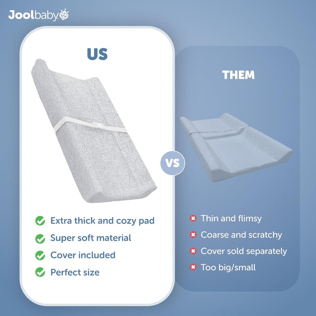 Jool Baby Soft Changing Pad + Washable Cover, Non-Slip - Fits Standard Changing Tables & Dressers (Gray/Wave)