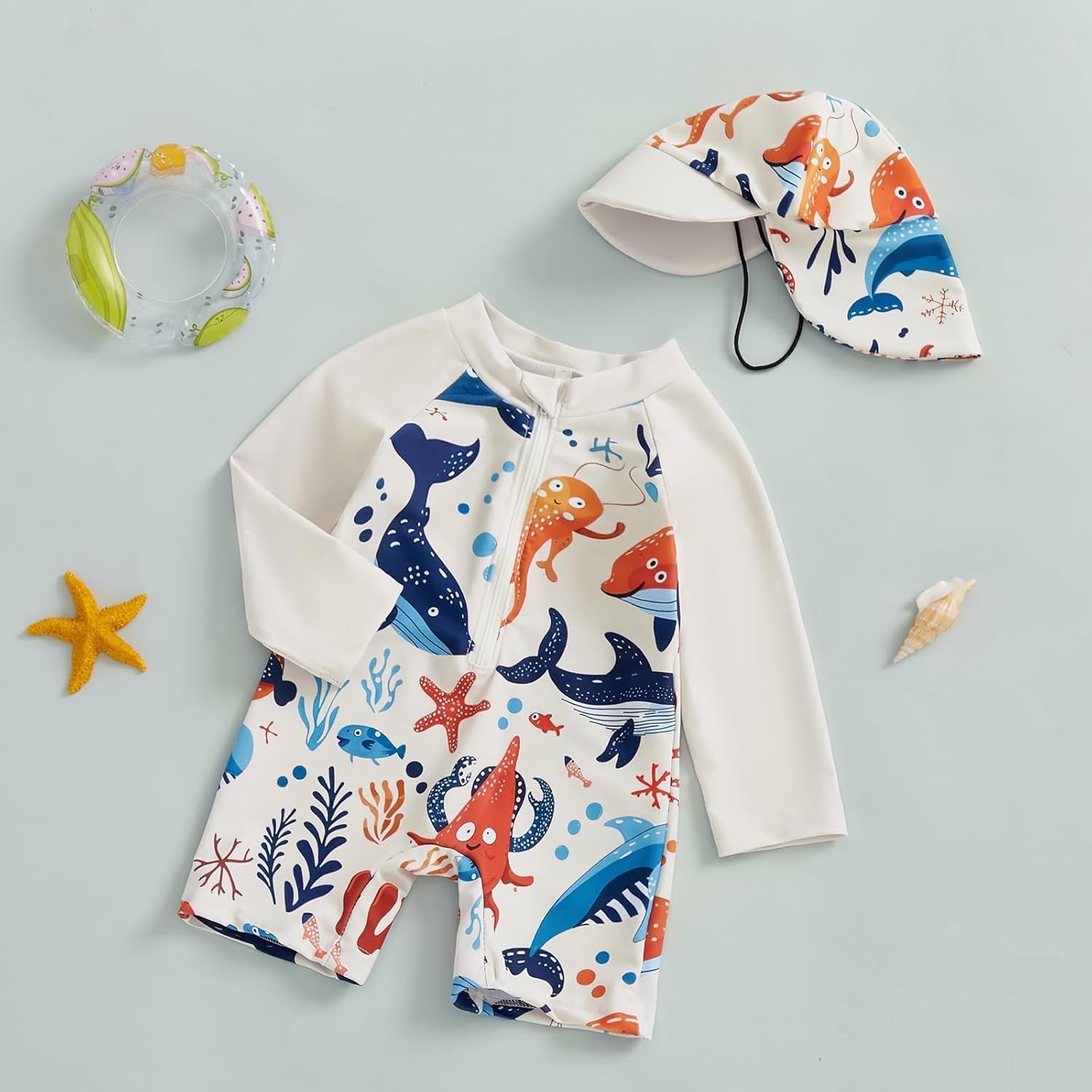 Hnyenmcko Baby/Toddler Boy Rash Guard Swimsuit Long Sleeve One Piece Zipper Swimwear Sunsuit Infant Bathing Suit Beachwear