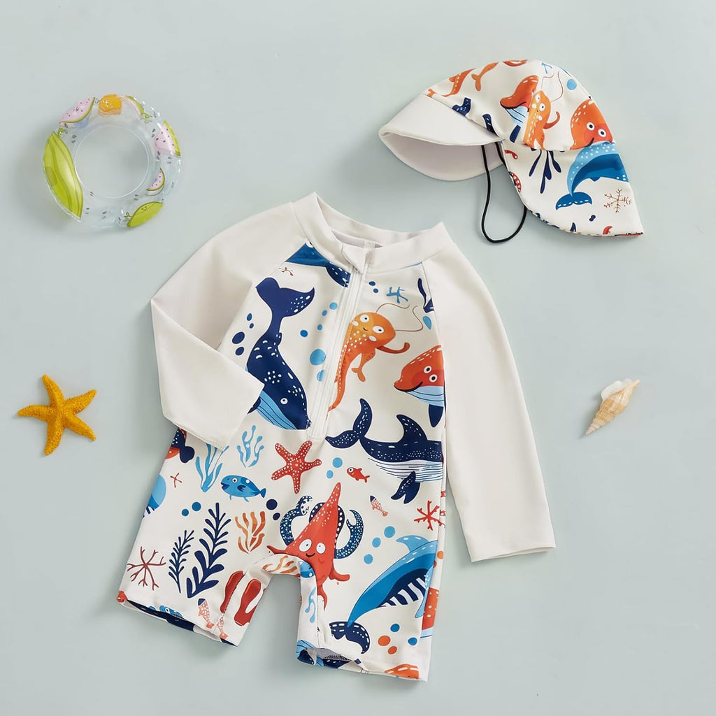 Hnyenmcko Baby/Toddler Boy Rash Guard Swimsuit Long Sleeve One Piece Zipper Swimwear Sunsuit Infant Bathing Suit Beachwear