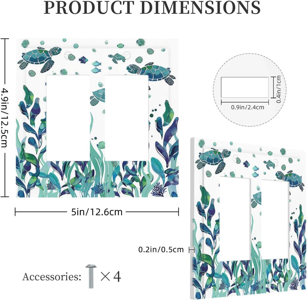 Decorative Outlet Covers Vibrant Turtle Seagrass Watercolor Painting 2 Gang Double GFCI Rocker Electrical Wall Panels Light Switch Cover Plate for Bathroom living Room Decor