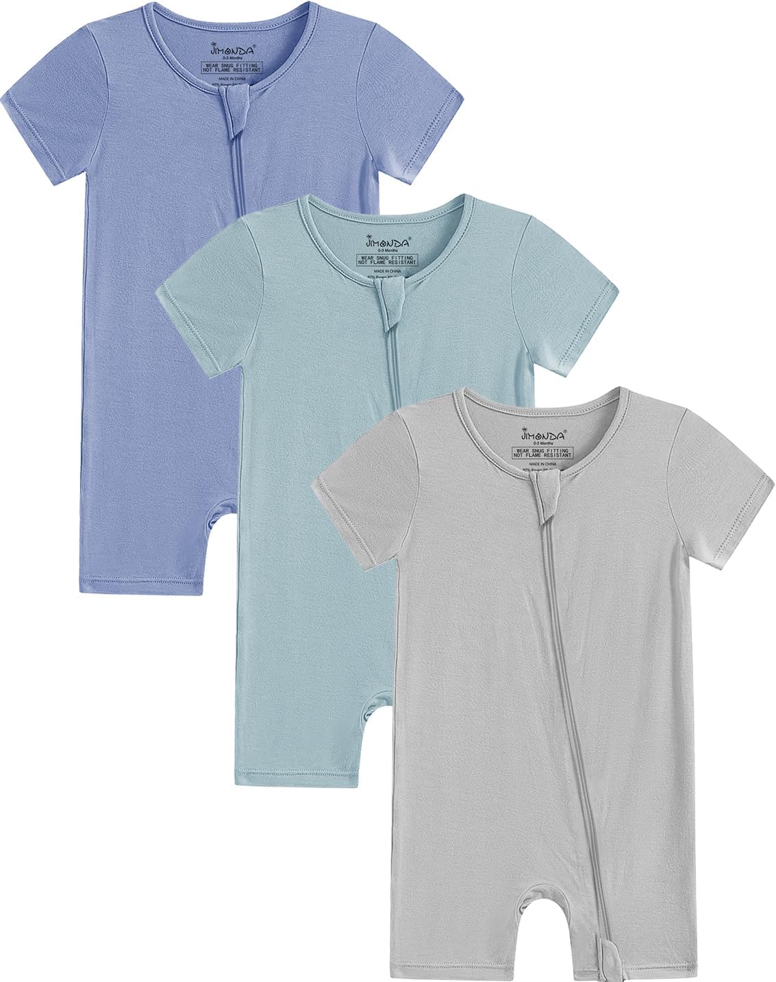 Jimonda Boys Baby Girls Short Sleeve Romper Unisex Baby Footless Pajamas With Viscose 2-Way Zipper Front 3Pcs0-24Months