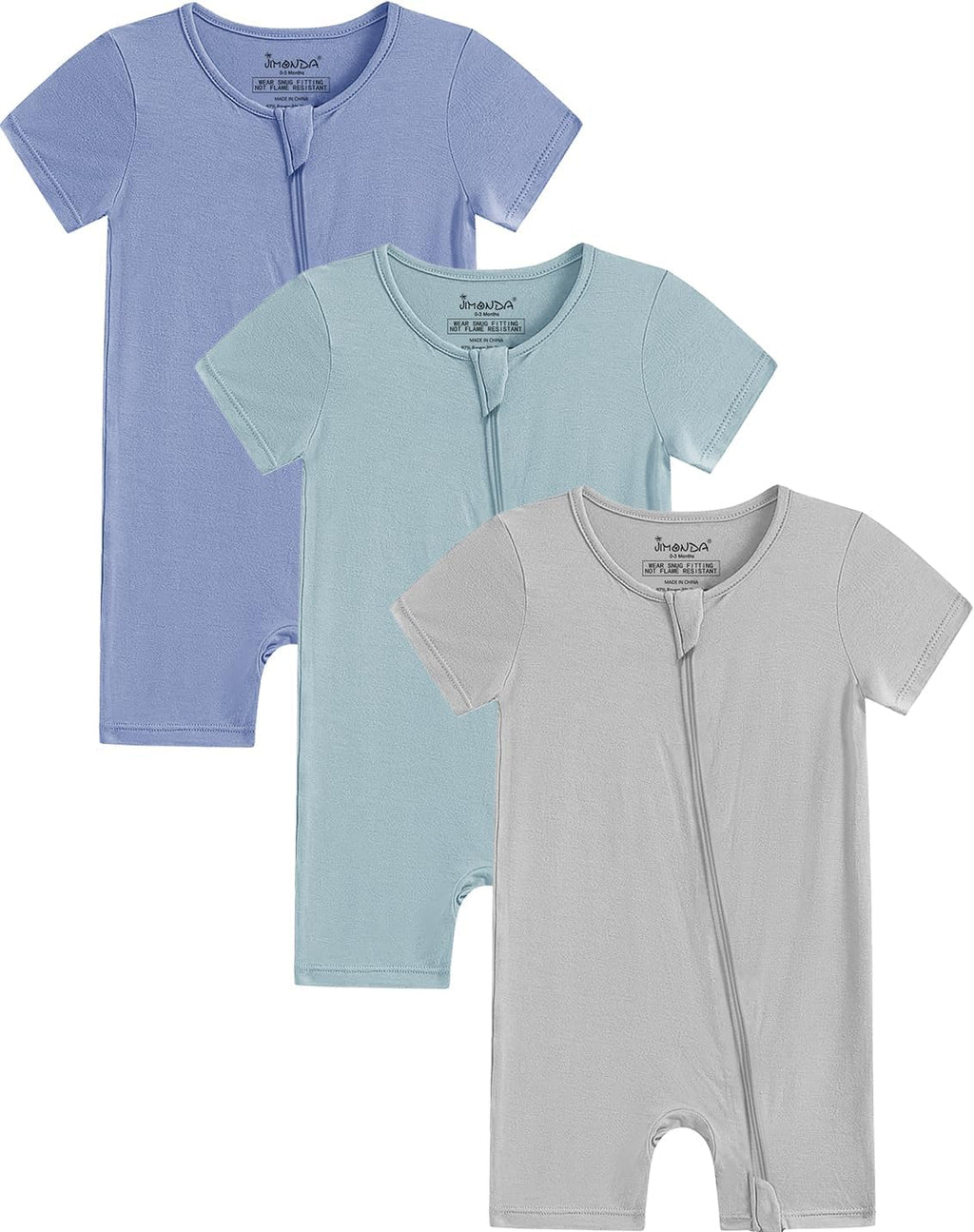 Jimonda Boys Baby Girls Short Sleeve Romper Unisex Baby Footless Pajamas With Viscose 2-Way Zipper Front 3Pcs0-24Months