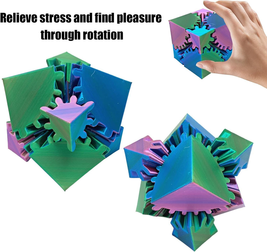 Gear Ball 3D Printed Gear Ball Spin Ball OR Cube Fidget Toy - Perfect for Stress and Anxiety Relaxing Fidget Toy, Desk Toy - Ideal for Sensory Needs and Autism (Red Blue)