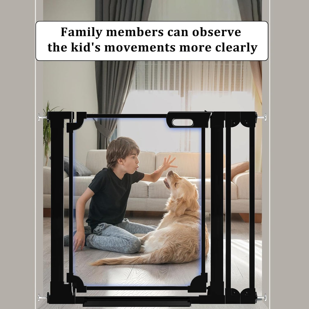 WAOWAO Clear Baby Gate for Stairs Modern Design Acrylic Auto Close Pet Gate, 29.52-47.24" Wide Safety Baby Gate for Doorways,Black Clear Dog Gates Indoor,Hallways,Kitchen