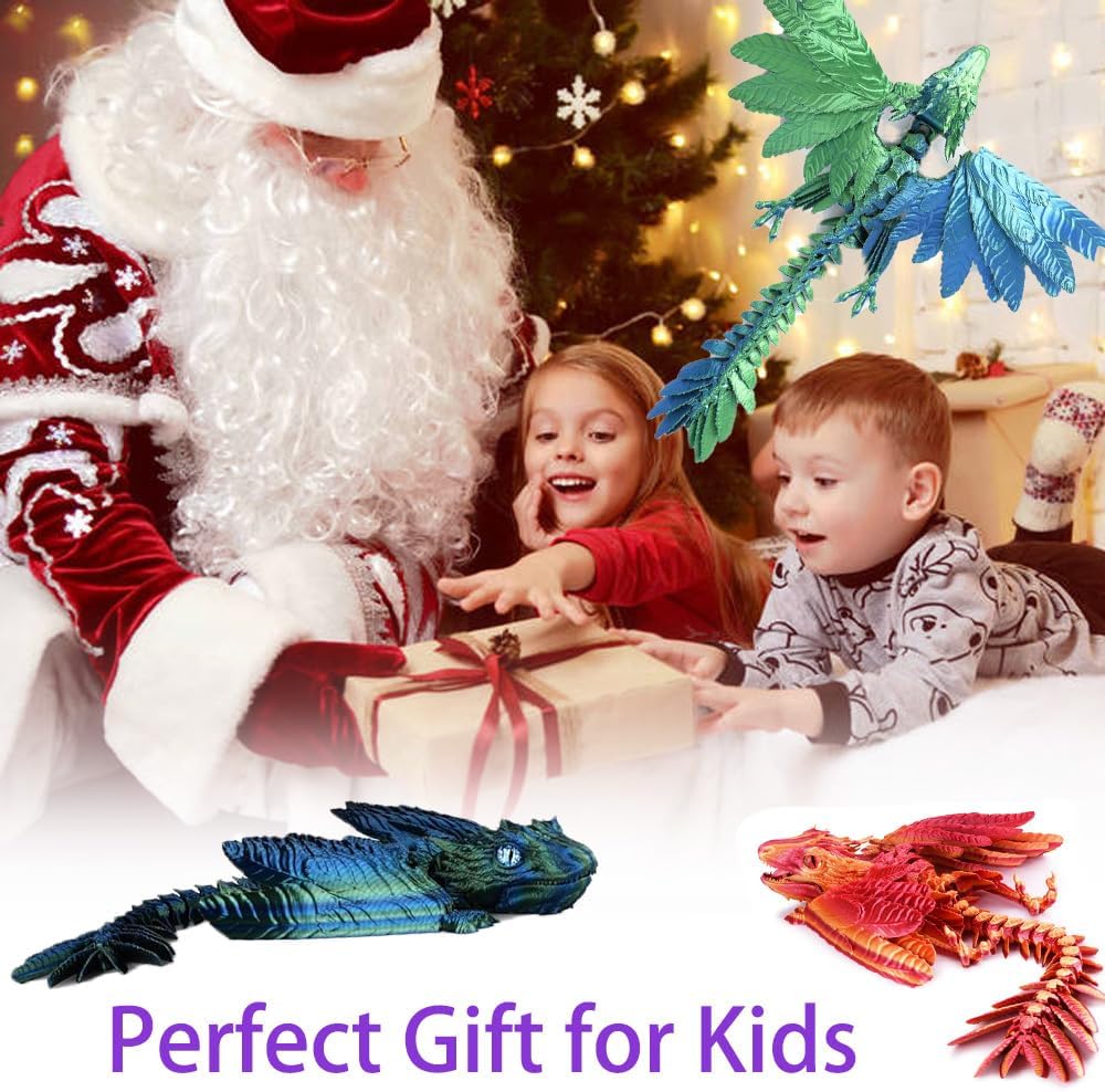 Feathered Wyvern Dragon, 3D Printed Dragon with Wings Animals Toys, Articulated Dragon Fidget Toys Desktop Pet Desk Birthday Party Gift for Kids and Adults (Purple)