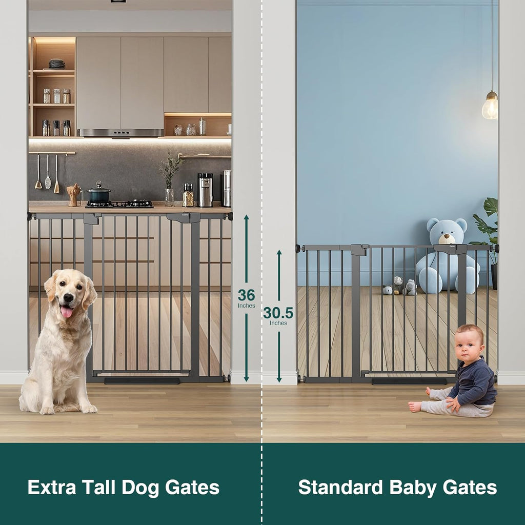 Cumbor 36" Extra Tall Baby Gate for Stairs, 29.7-48" Wide Dog Gates for Doorways, Auto Close Safety Gate for Babies and Pets, Easy Install, Pressure Mounted, Fits Doorways, Stairs, Entryways, Black