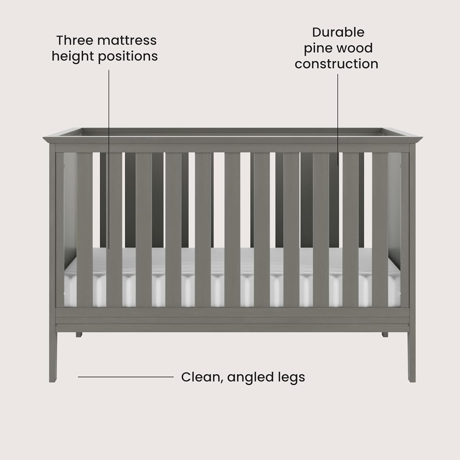 Child Craft Atwood 3-in-1 Convertible Crib, Baby Crib Converts to Day Bed, Toddler Bed, 3 Adjustable Mattress Positions, Non-Toxic, Baby Safe Finish (Lunar Gray)