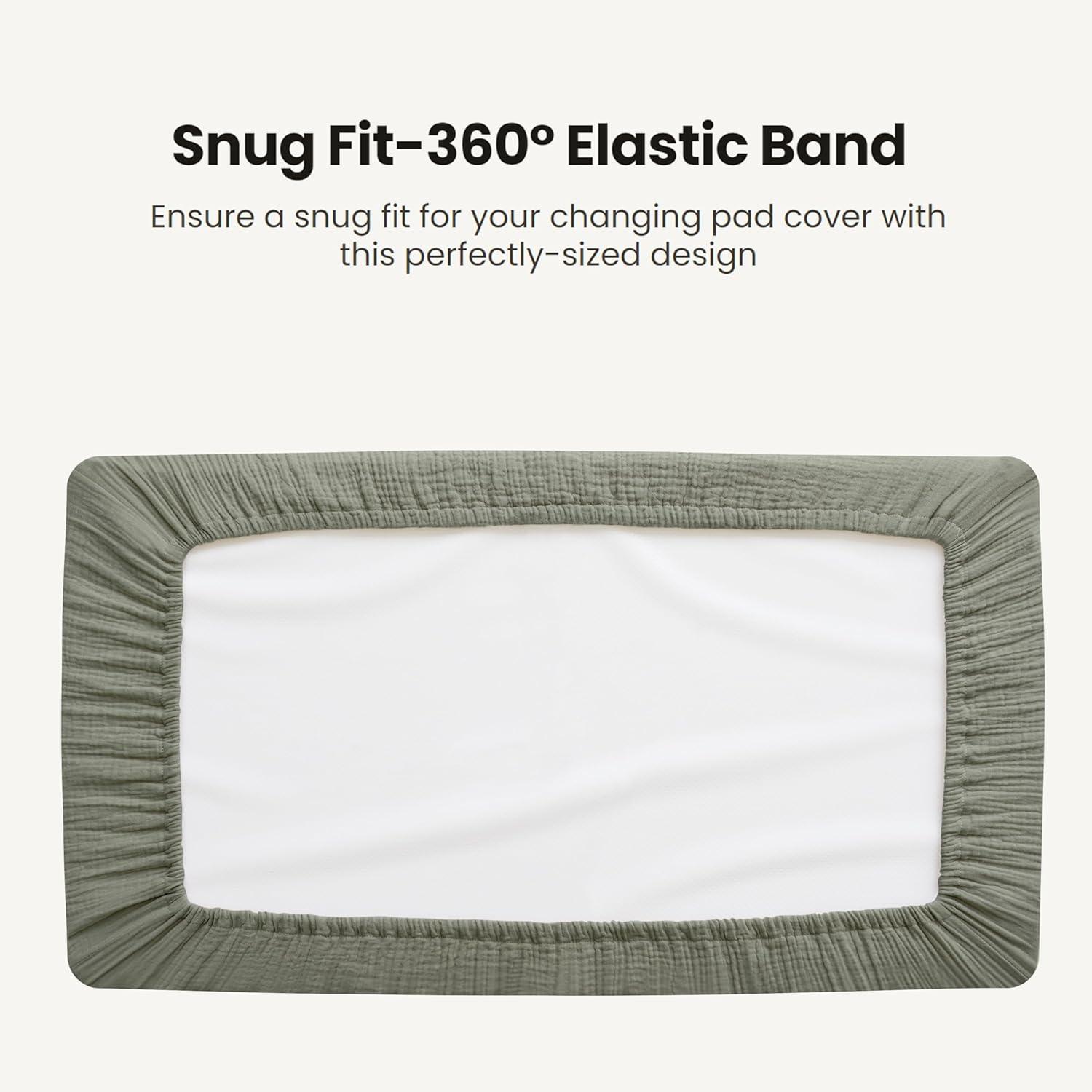 Konssy Waterproof Muslin Changing Pad Cover 2 Pack, Quilted Cotton Fitted Diaper Chang Table Cover, Soft Changing Pad Sheets for Girls Boys (Fog Green,Cream)