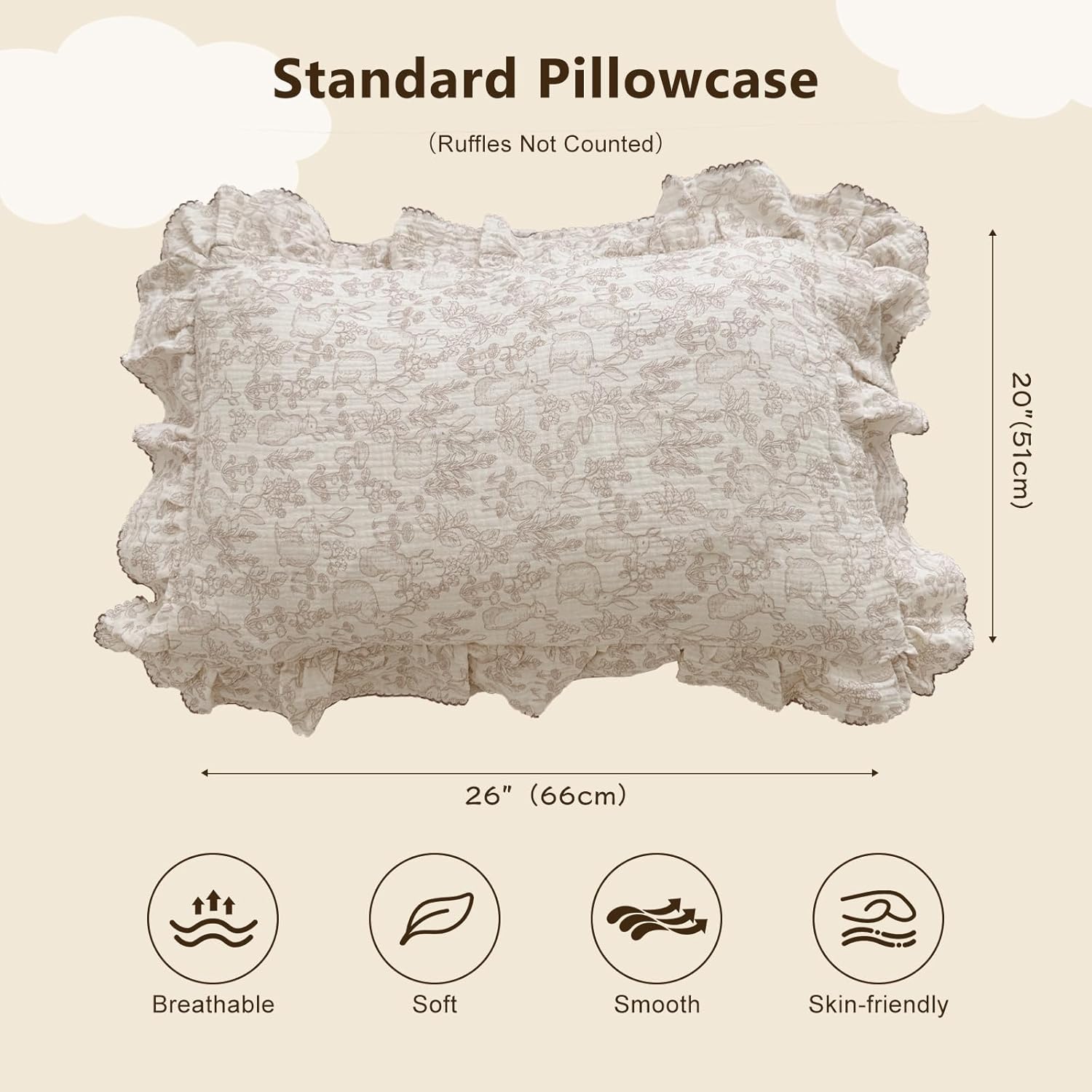 BuLuTu 100% Cotton Muslin Kids Toddler Pillowcase Standard Size, 20"x26", Cute Rabbit Pattern Toddler Boys Girls Pillow Cases Soft Pillow Cover Nursery Pillowcases, Bedding Decor,1 Piece, Forest