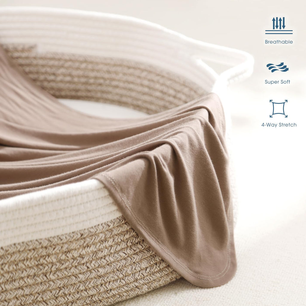 GRSSDER Newborn Swaddle Blanket, Ultra Soft Jersey Receiving Blanket with Matching Headband and Beanie Set 33×44", Stretchy Baby Neutral Swaddle Wrap for Girls and Boys