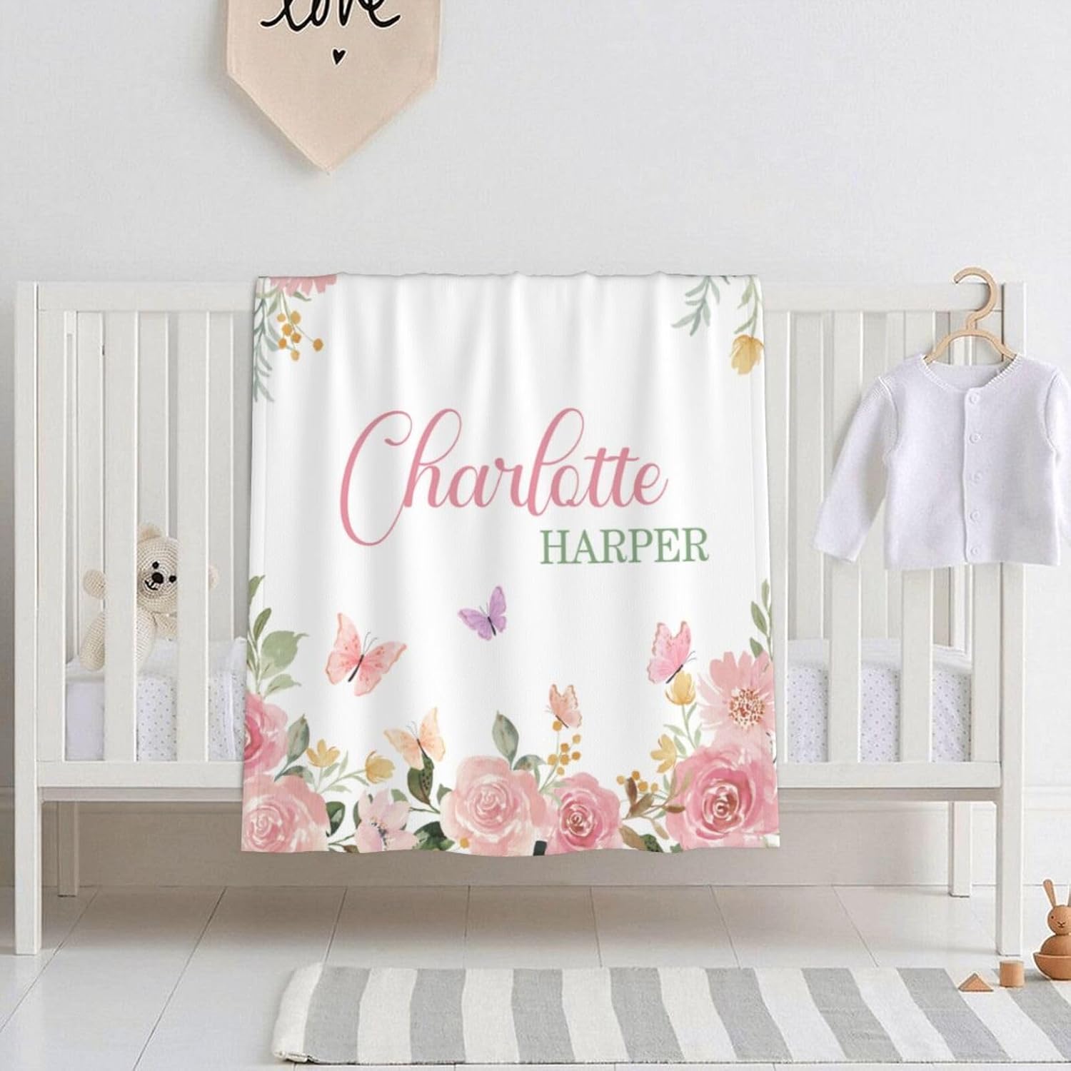 Personalized Baby Blankets for Girls Women Custom Baby Blanket with Name for Kids Toddlers Adult Soft Fleece Bed Throw Blanket for Newborn Customized Baby Girl Gifts for Birthday Baby Shower