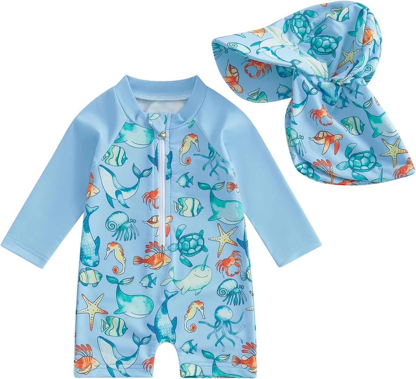 Hnyenmcko Baby/Toddler Boy Rash Guard Swimsuit Long Sleeve One Piece Zipper Swimwear Sunsuit Infant Bathing Suit Beachwear