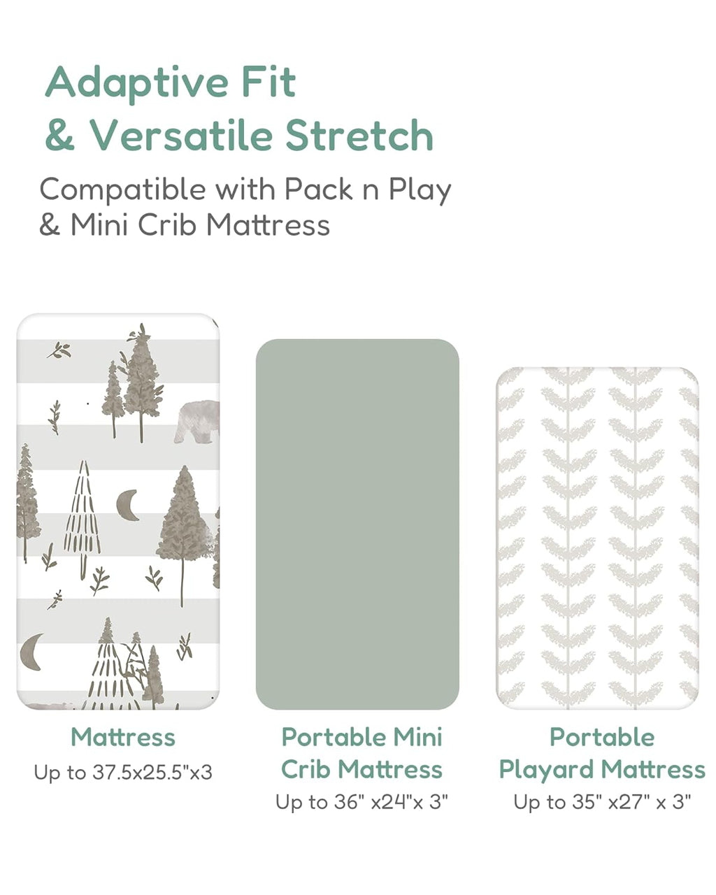 Pack and Play Sheets Fitted, Beige Trees&Leaf Design, Hypoallergenic, Soft and Safe, 2 Pack for Boys and Girls